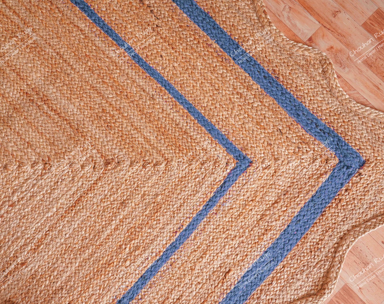 Custom size 2×10 Ft hand Braided Natural Jute Rug With Light Blue Border Rugs