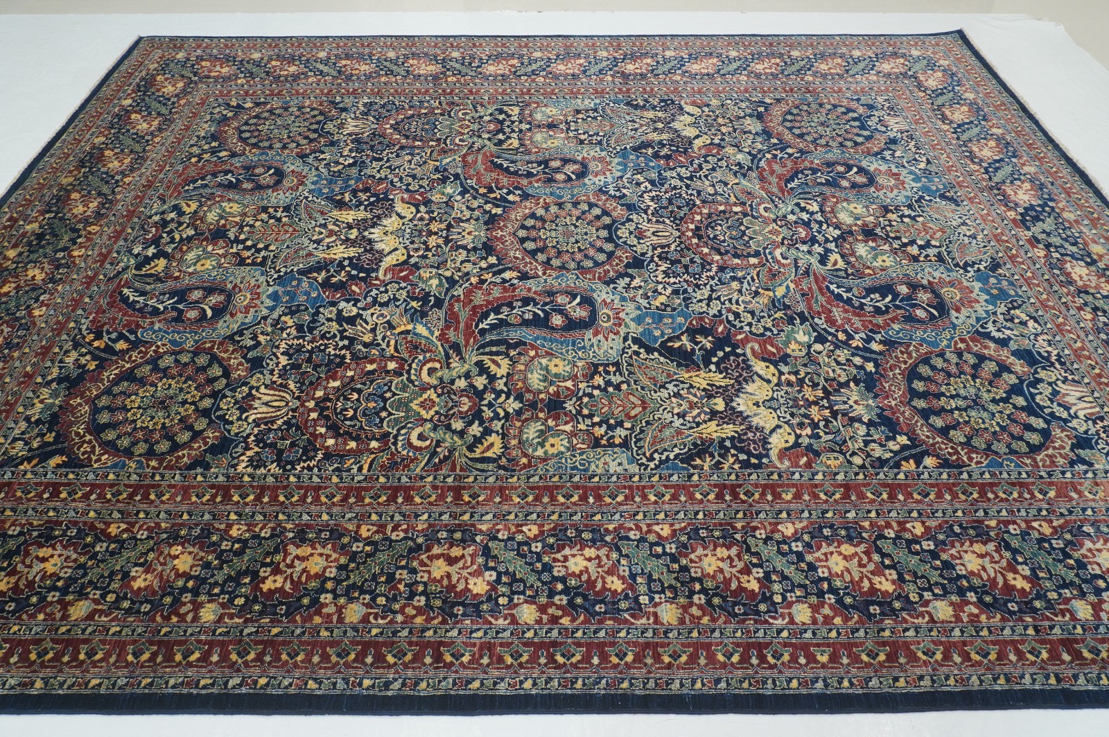9×11 ft Navy Blue Turkish Hereke Hand Knotted Wool Oriental Rug