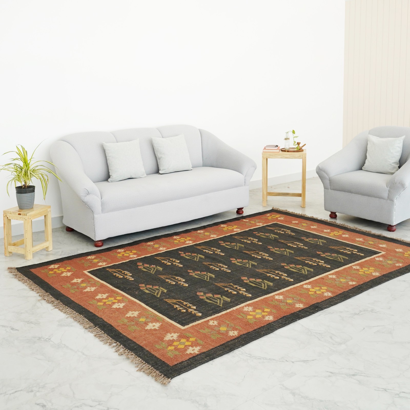 Natural Wool Jute Turkish Kilim Rug Bohemian Farmhouse Area Carpet Southwestern