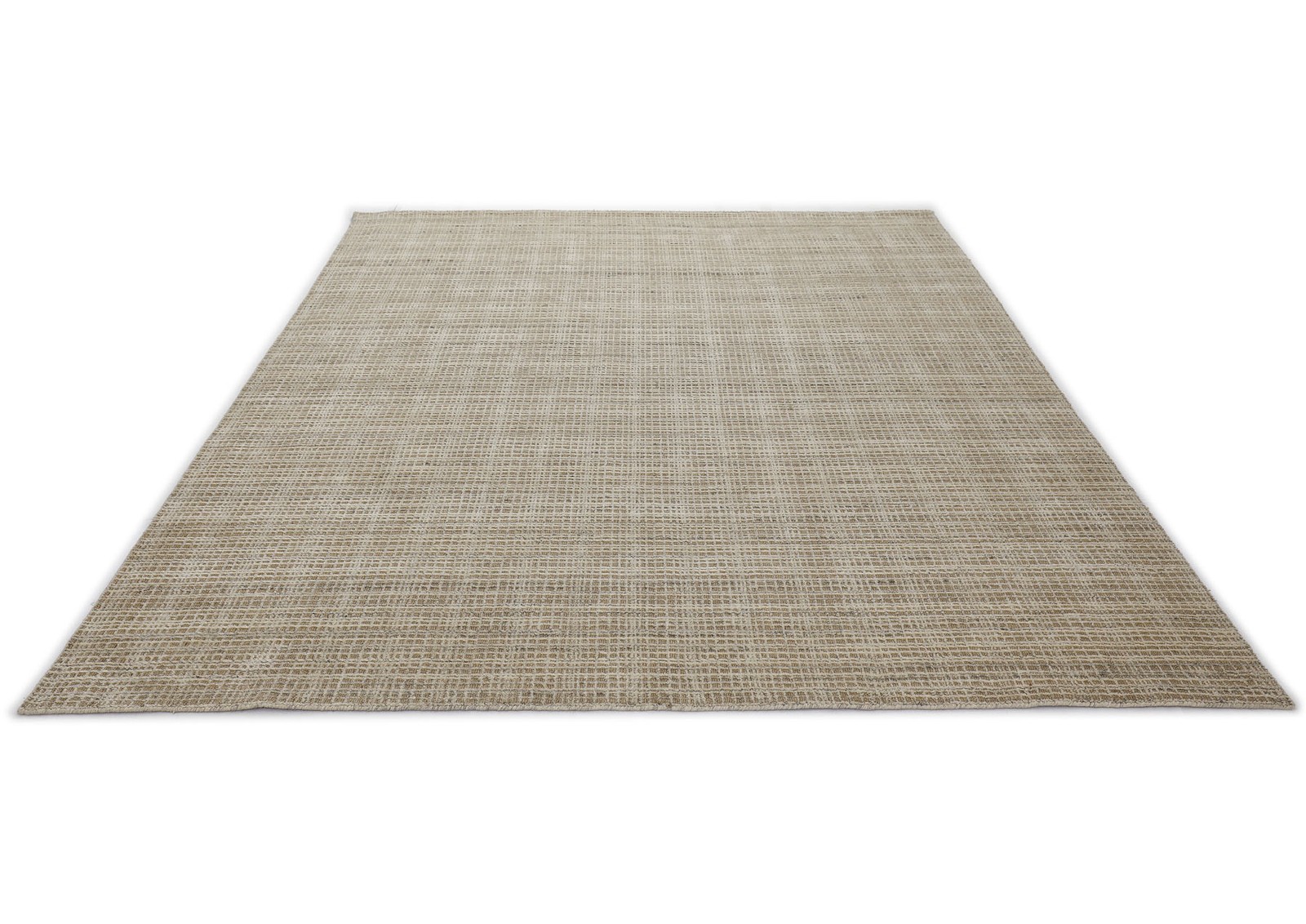 8×10 Hand Loomed Wool & Jute Tan Beige Textured/ Grid Loop N Cut Pile Area Rug