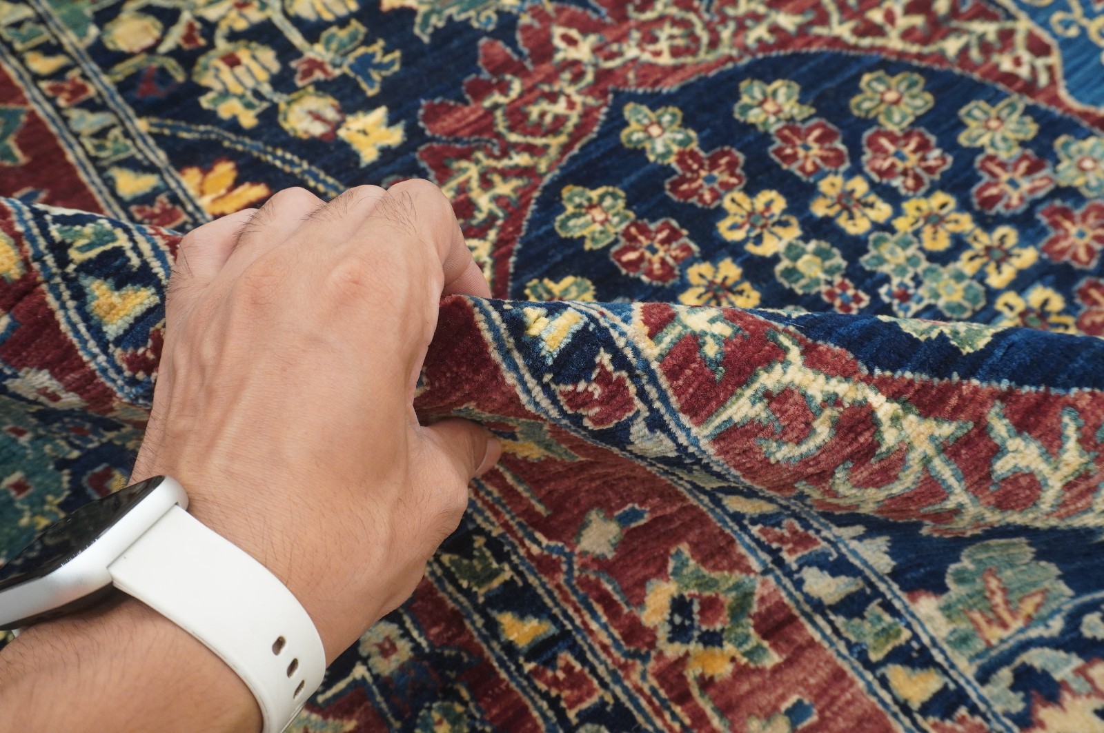 9×11 ft Navy Blue Turkish Hereke Hand Knotted Wool Oriental Rug