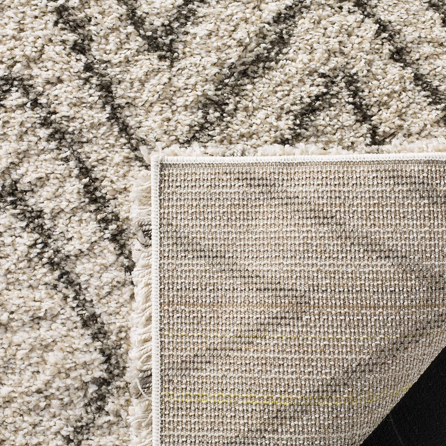 Hudson Shag 7′ Square Area Rug – Ivory & Grey Moroccan Design, Easy Care