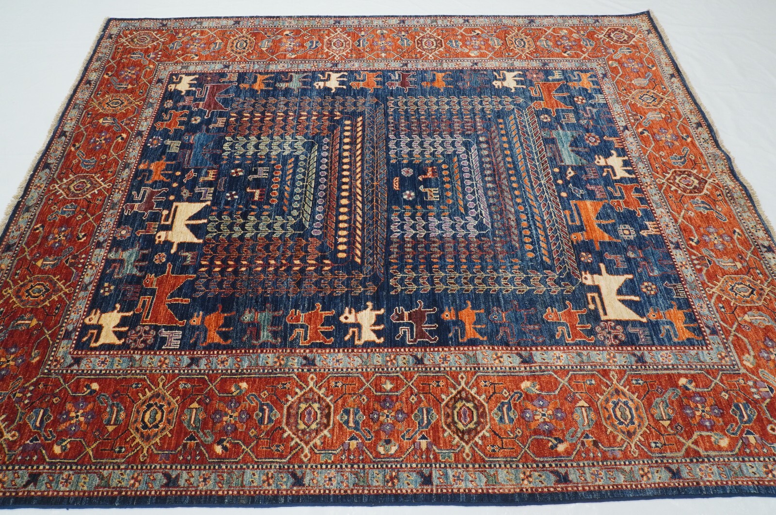 7×8 ft Navy Blue Gabbeh Tribal Afghan Hand Knotted Veg dye Wool Area Rug