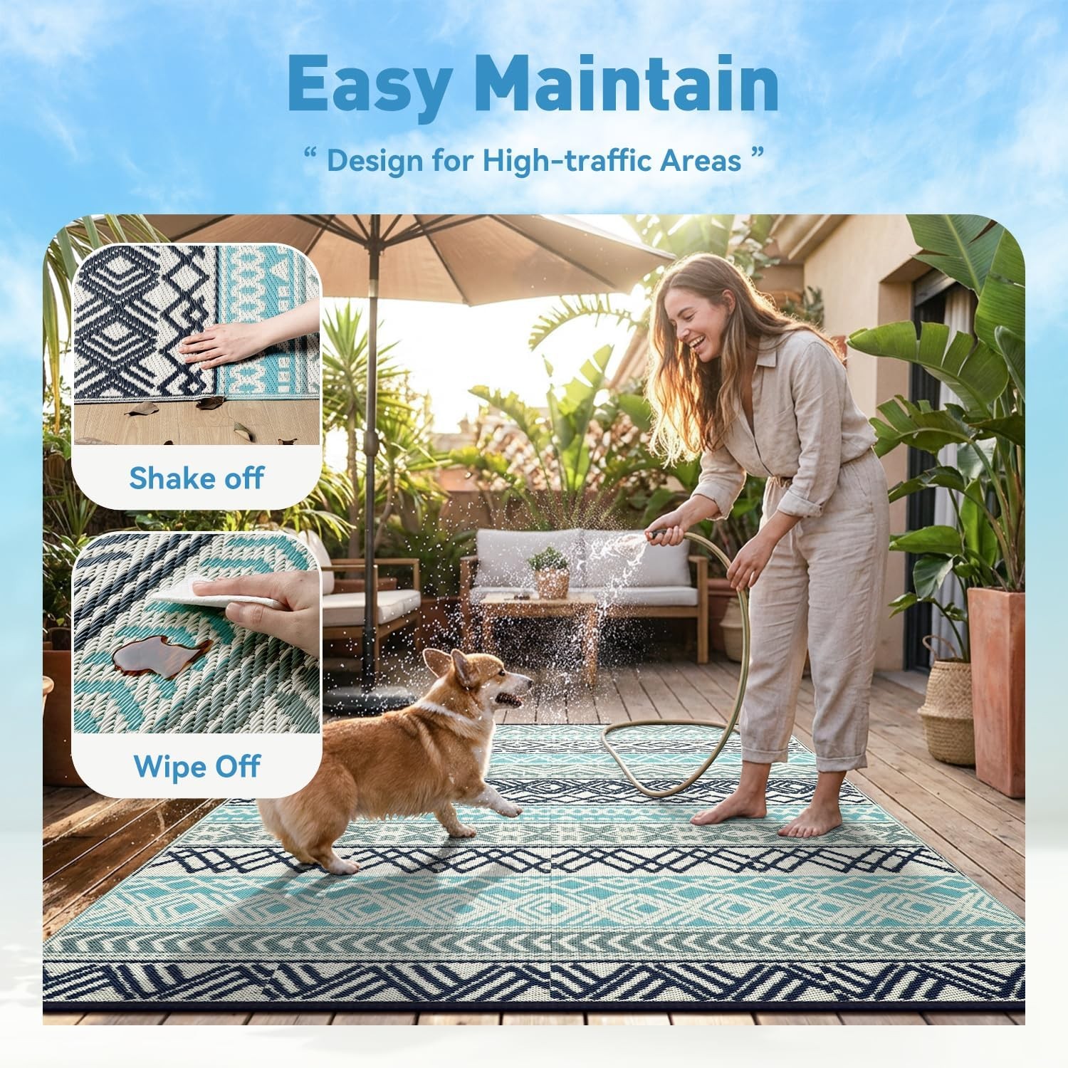 MontVoo Outdoor Rug Carpet Waterproof-Patio Rug Mat 5×8 Reversible RV Camping Ru