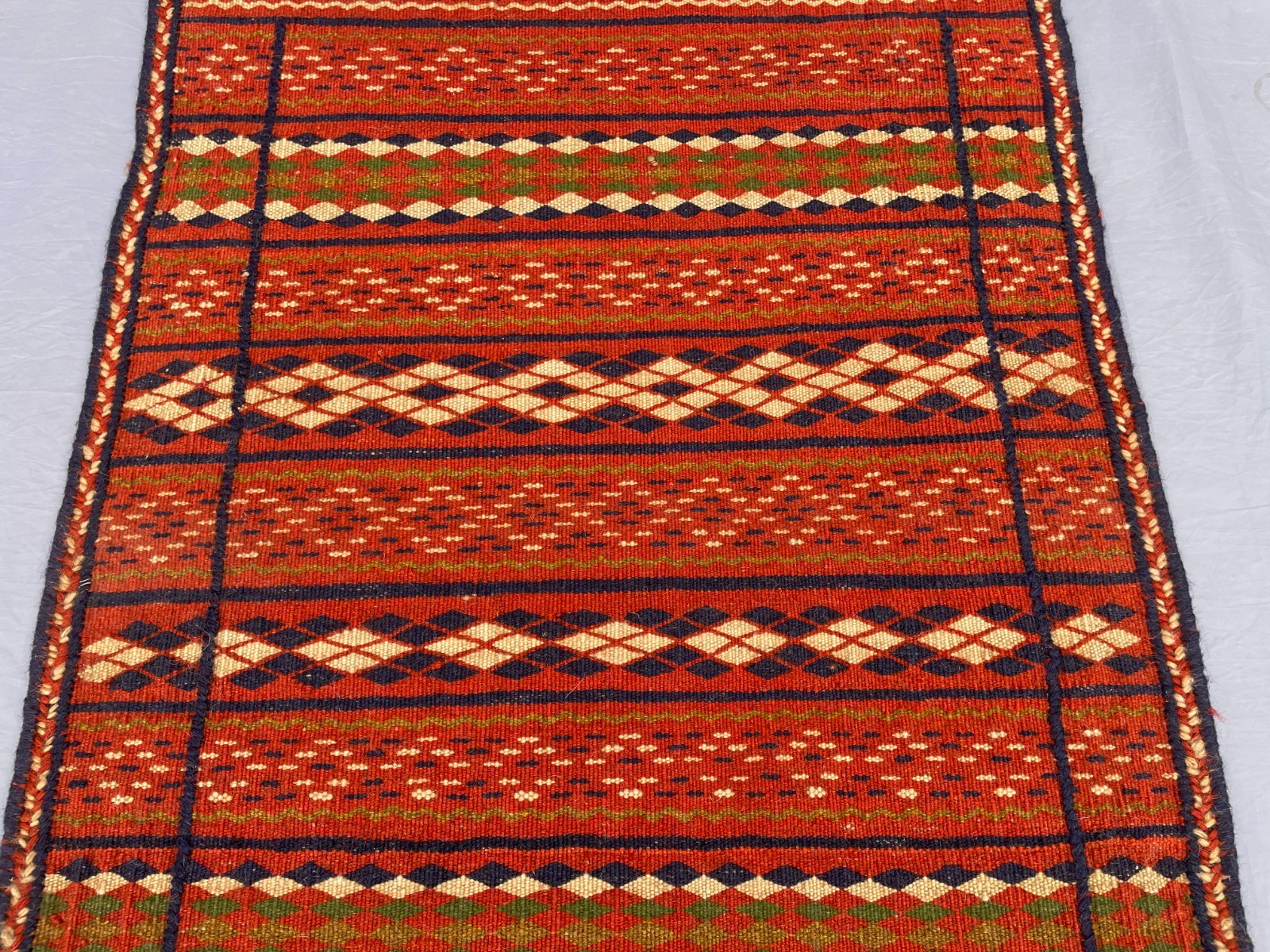 2×3 Afghan Tribal Kilim Rug Handwoven Wool Diamond Stripe Rustic Carpet