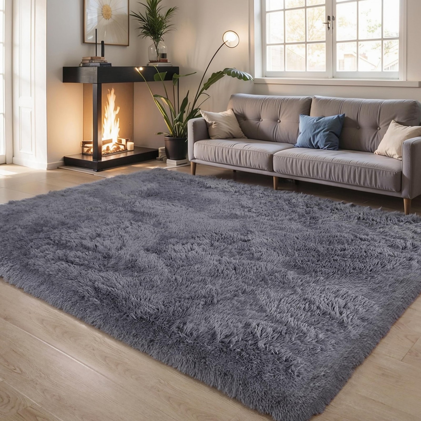 Best KICHOWUA Thick Area Rug 5×7 Grey Fluffy Shag for Bedroom, Extra Soft Plush