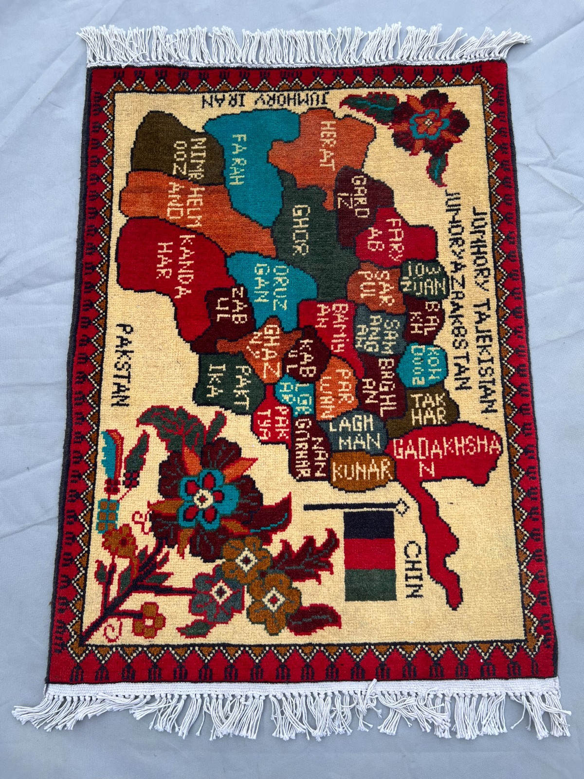 2 x 2’9 Ft Afghan Map Rug Pictorial Afghanistan Design Handmade Wool Carpet