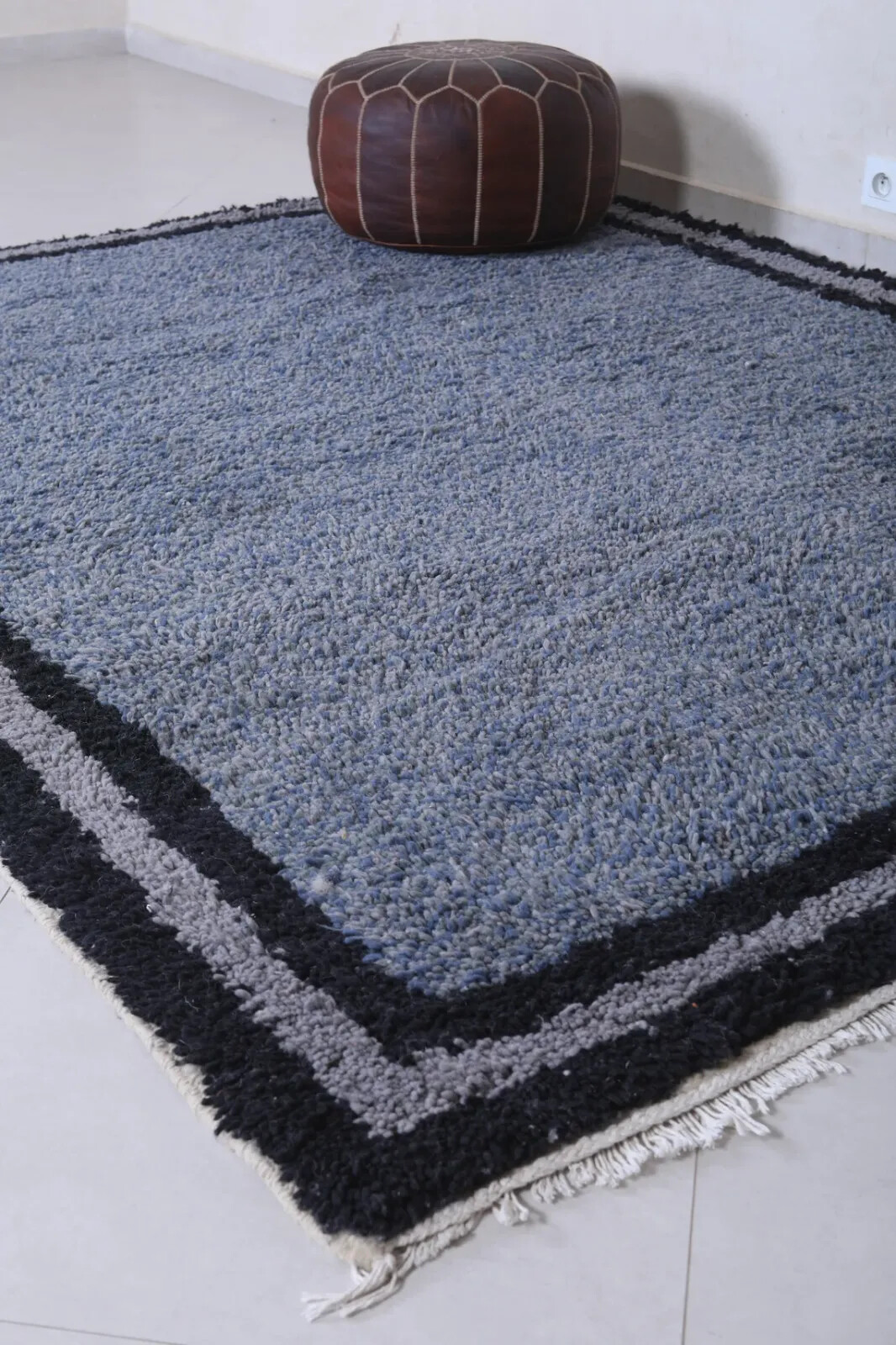 Moroccan rug 6.4 x 8.2 Feet Bordered rug – Moroccan blue rug – Hand knotted rug