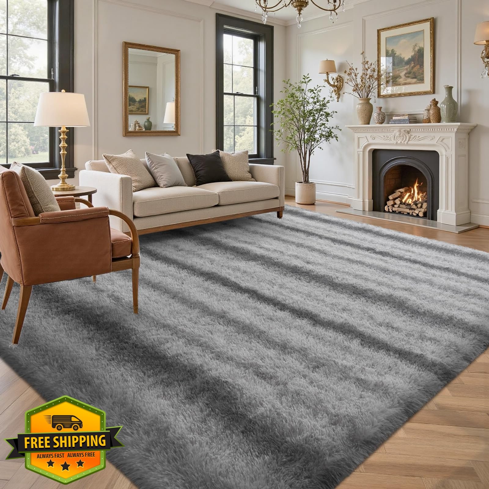LòutiRoot Home 8’x10′ Rug Grey White Stripe