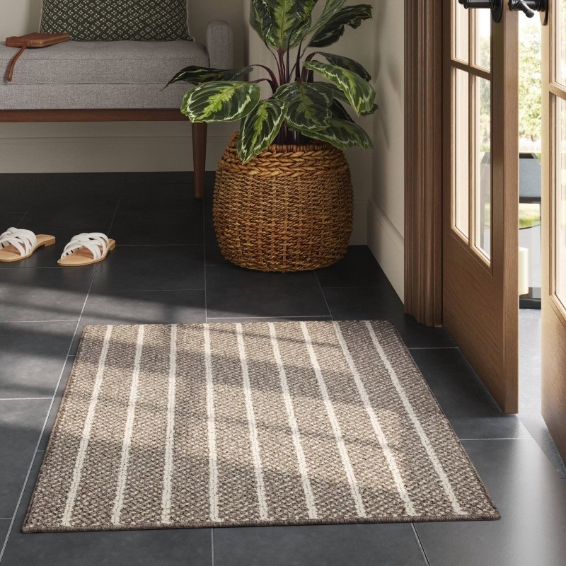 2'x3' Washable Striped Accent Rug Heathered Gray/Brown Almond
