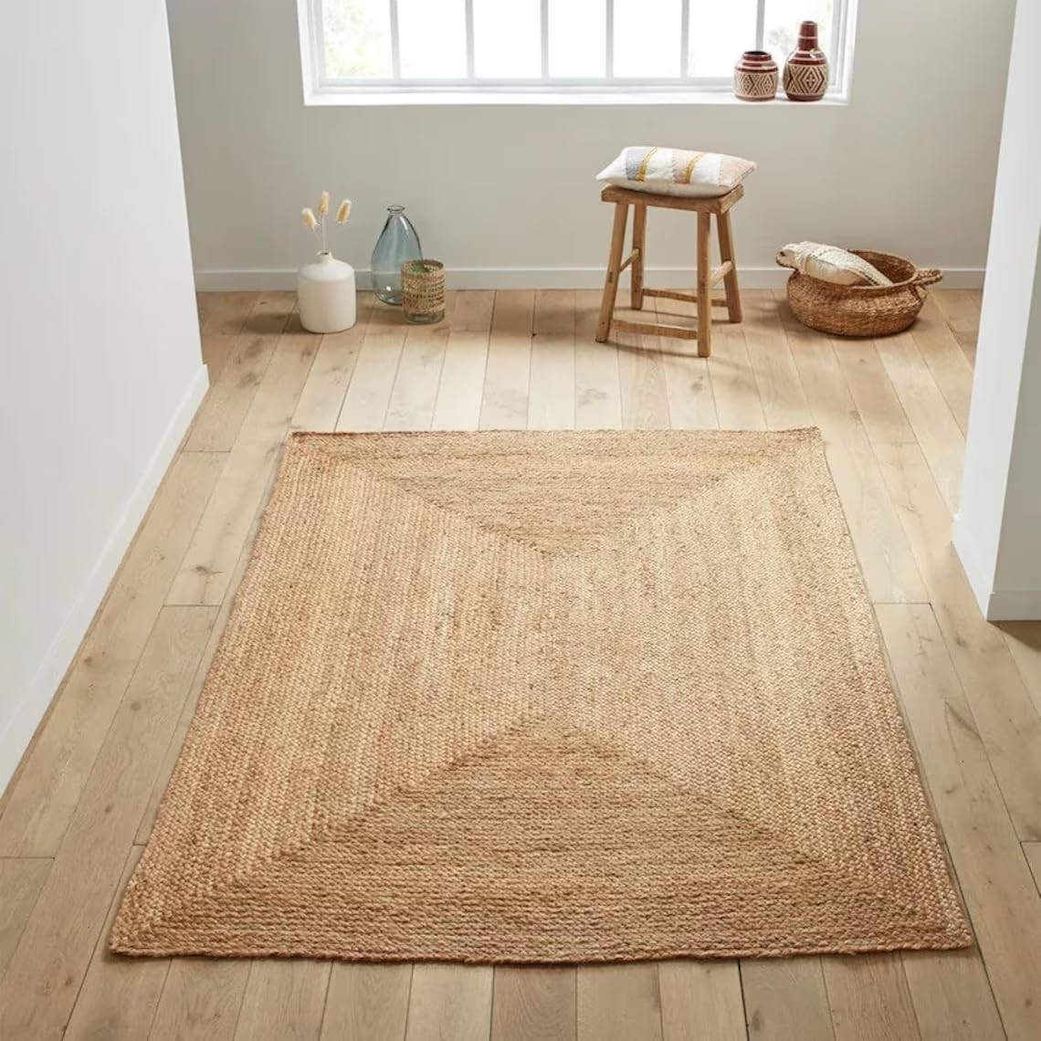 Vds Pack Of 1 Rectangle Hand Woven Braided Jute Area Rug 2X3 Feet Natural