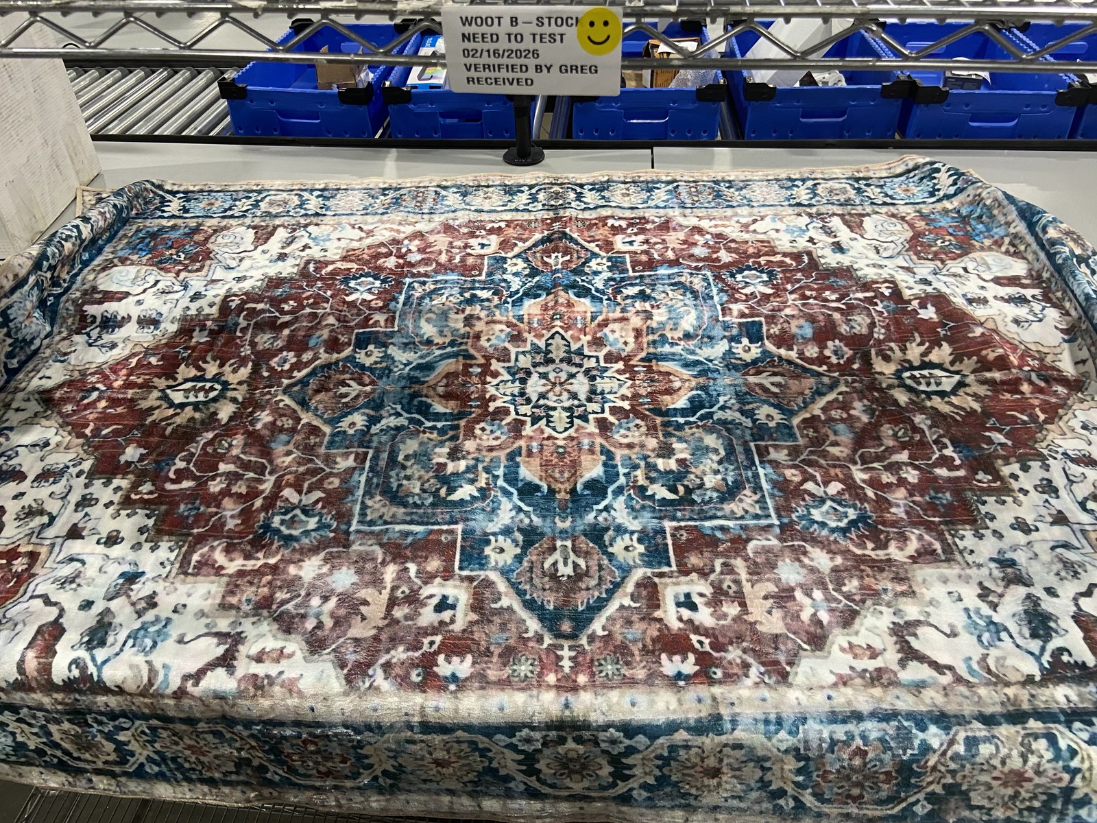 KATHY IRELAND HOME FLANNEL PRINTED AREA RUG 8FT BY 10FT – BLUE/WHITE/RED