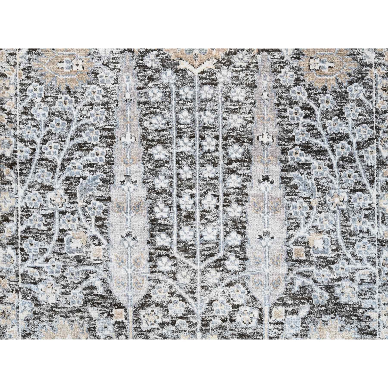 2’7″x8’3″ Silver, Willow and Cypress, Silk/Wool Hand Knotted, Runner Rug R64422