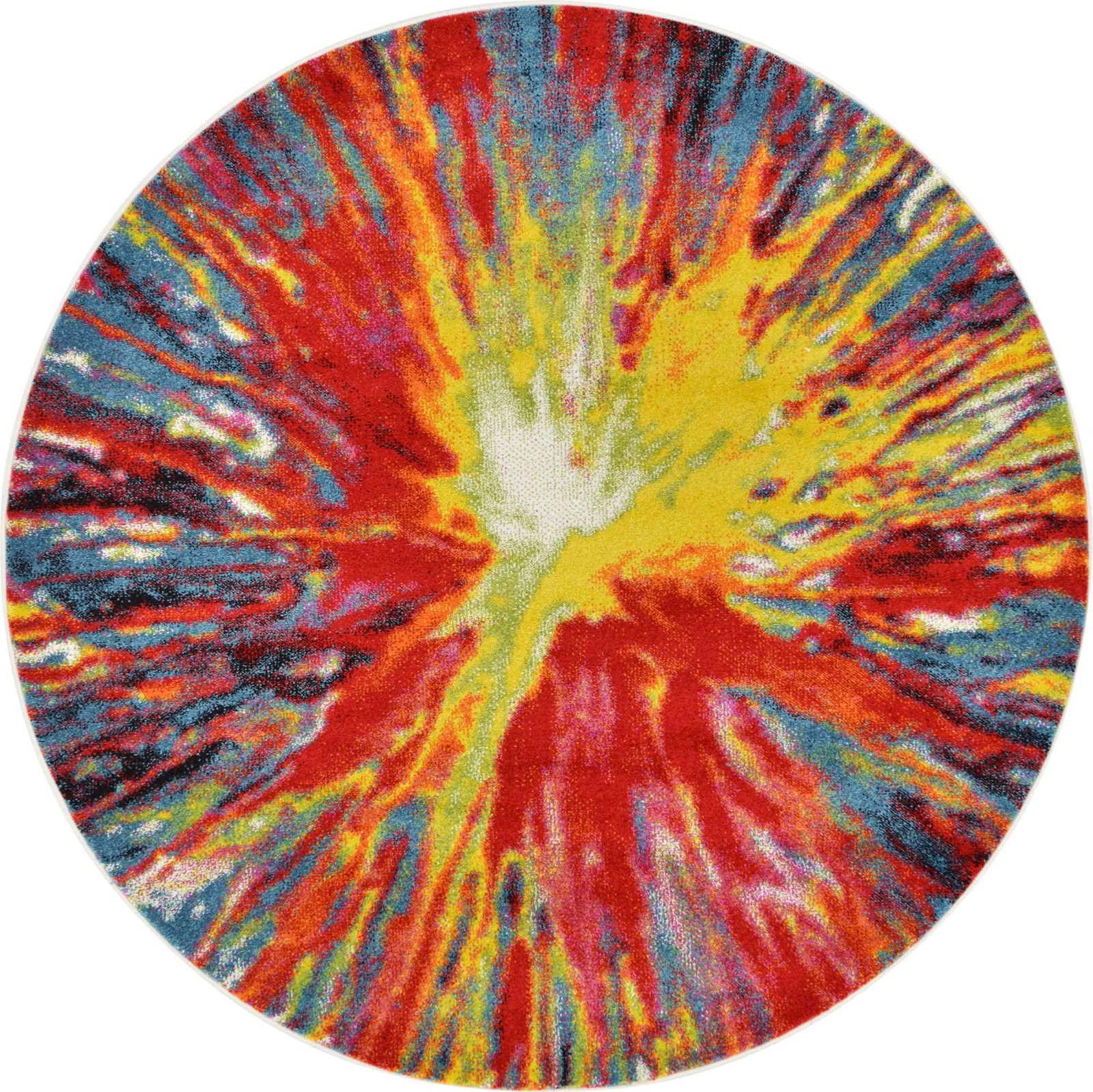 Lyon Collection Modern Abstract Tie-Dye Fireworks Area Rug (6′ 0 x 6′ 0 Round…