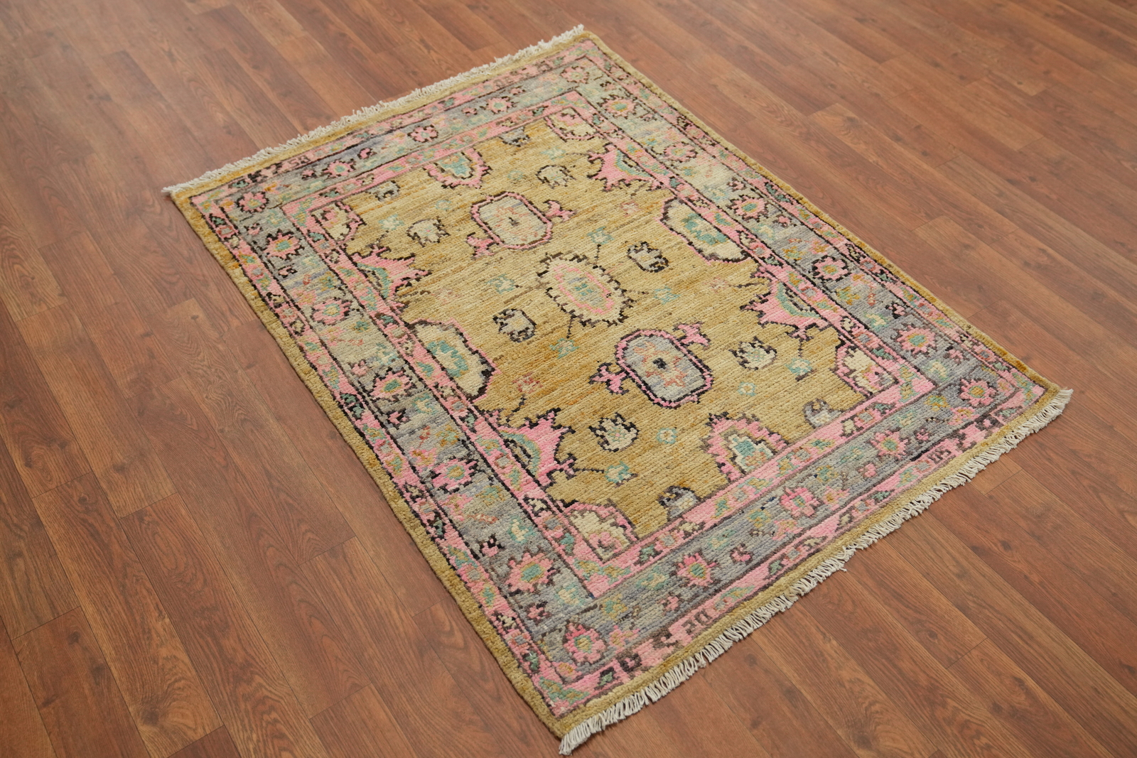 Vegetable Dye Handmade Oushak Turkish Accent Rug Wool Carpet 3×4 ft