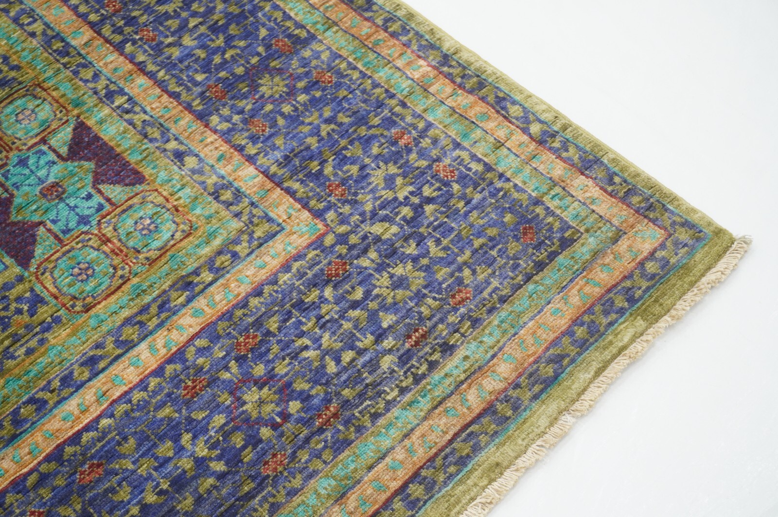 6×8 ft Green Mamluk Afghan Hand Knotted Veg dyes Wool Medallion Rug