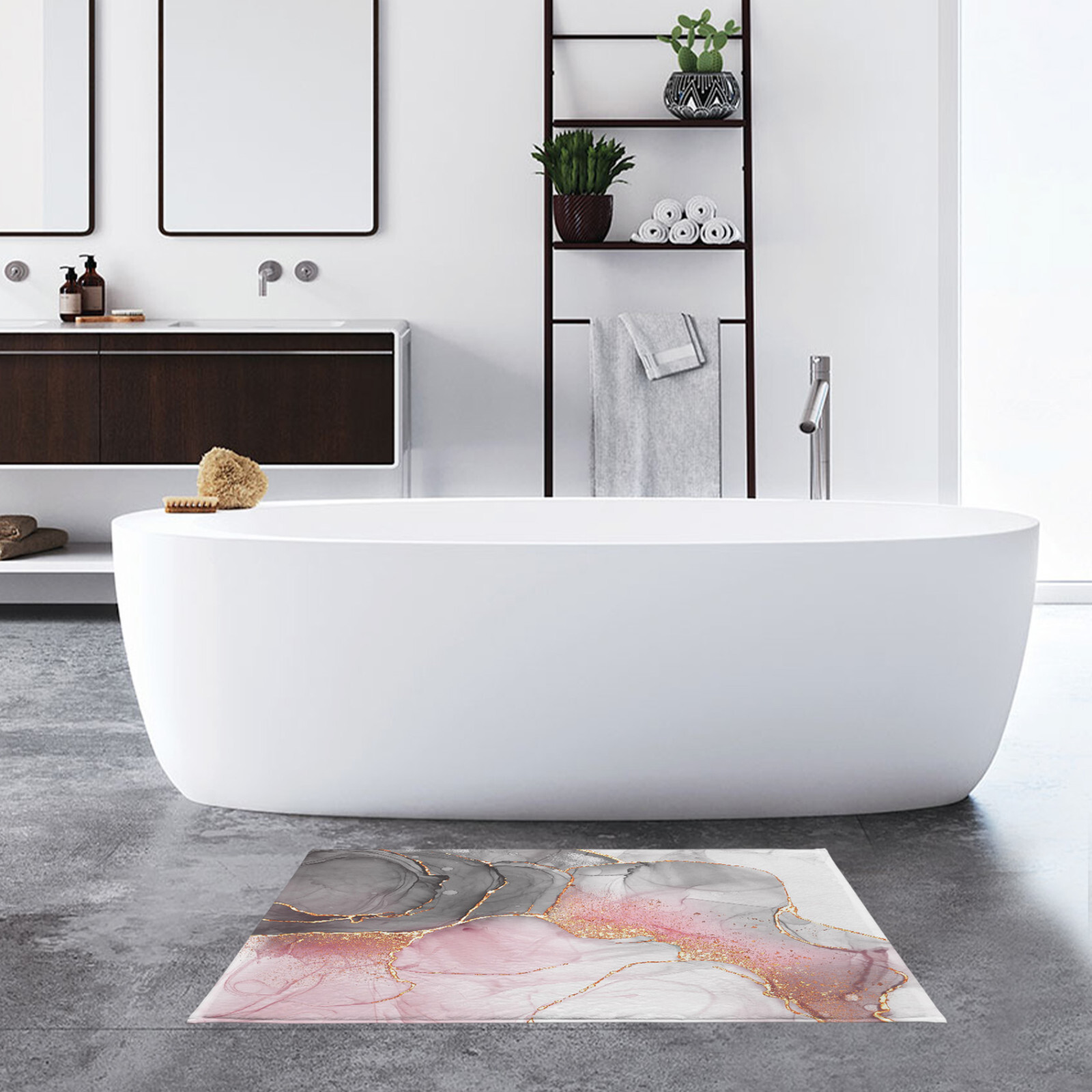 Modern Pink and Grey Abstract Marble Bath Mat for Bathroom Mat Bath Rug Doormat