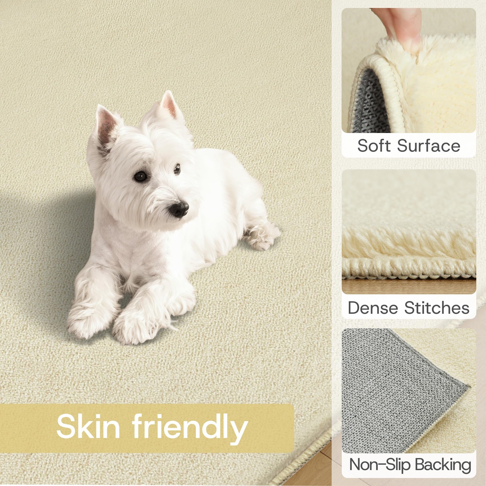 Castlye Solid Washable Area Rug – 5X7 Medium Pile Faux Cashmere Carpet For