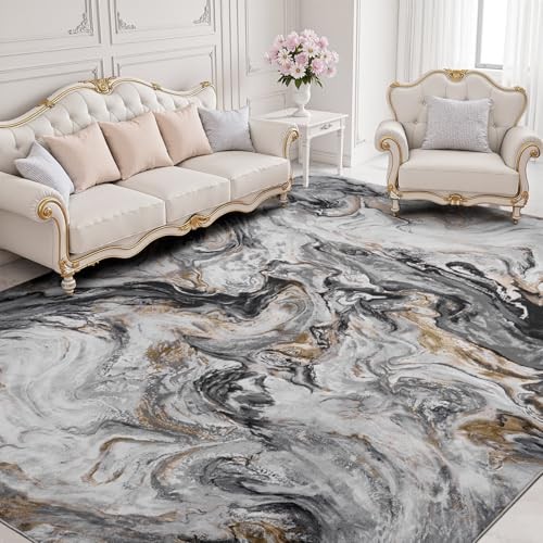 Ultra-Soft 8×10 Area Rugs Marble Abstract Machine Washable Non 8×10 feet Black