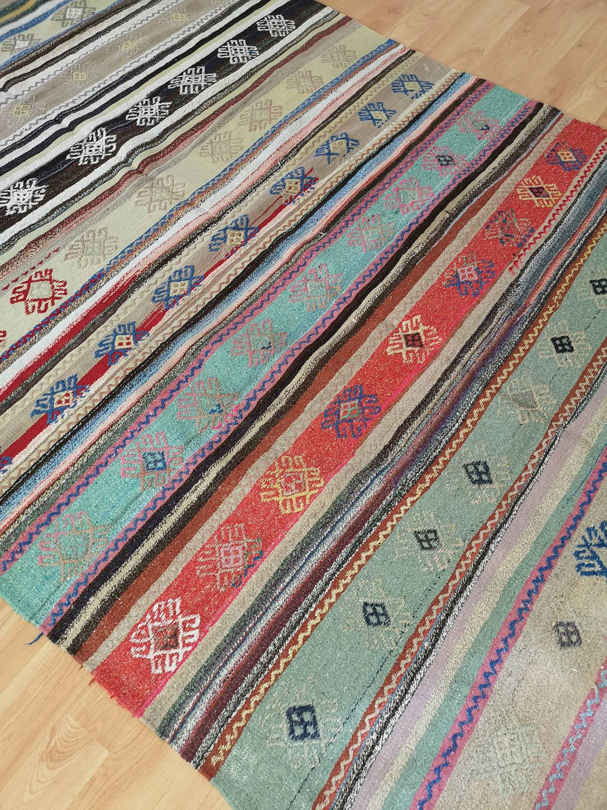 Vintage Kilim Rug, Colorful Ethnic Oushak, 5.7 x 13.3 ft
