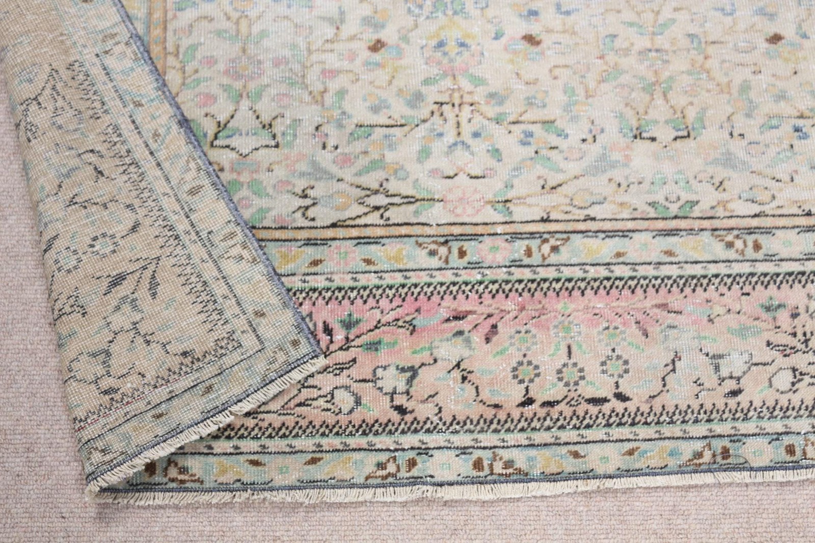 Turkish Rug, 6,3×9,3 ft Large Vintage Rug, Blue White Polka dot Rug