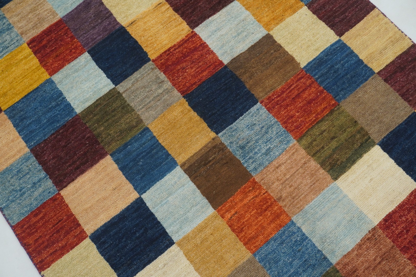4×6 ft Check Gabbeh Multicolor Afghan Hand Knotted Wool Area Rug