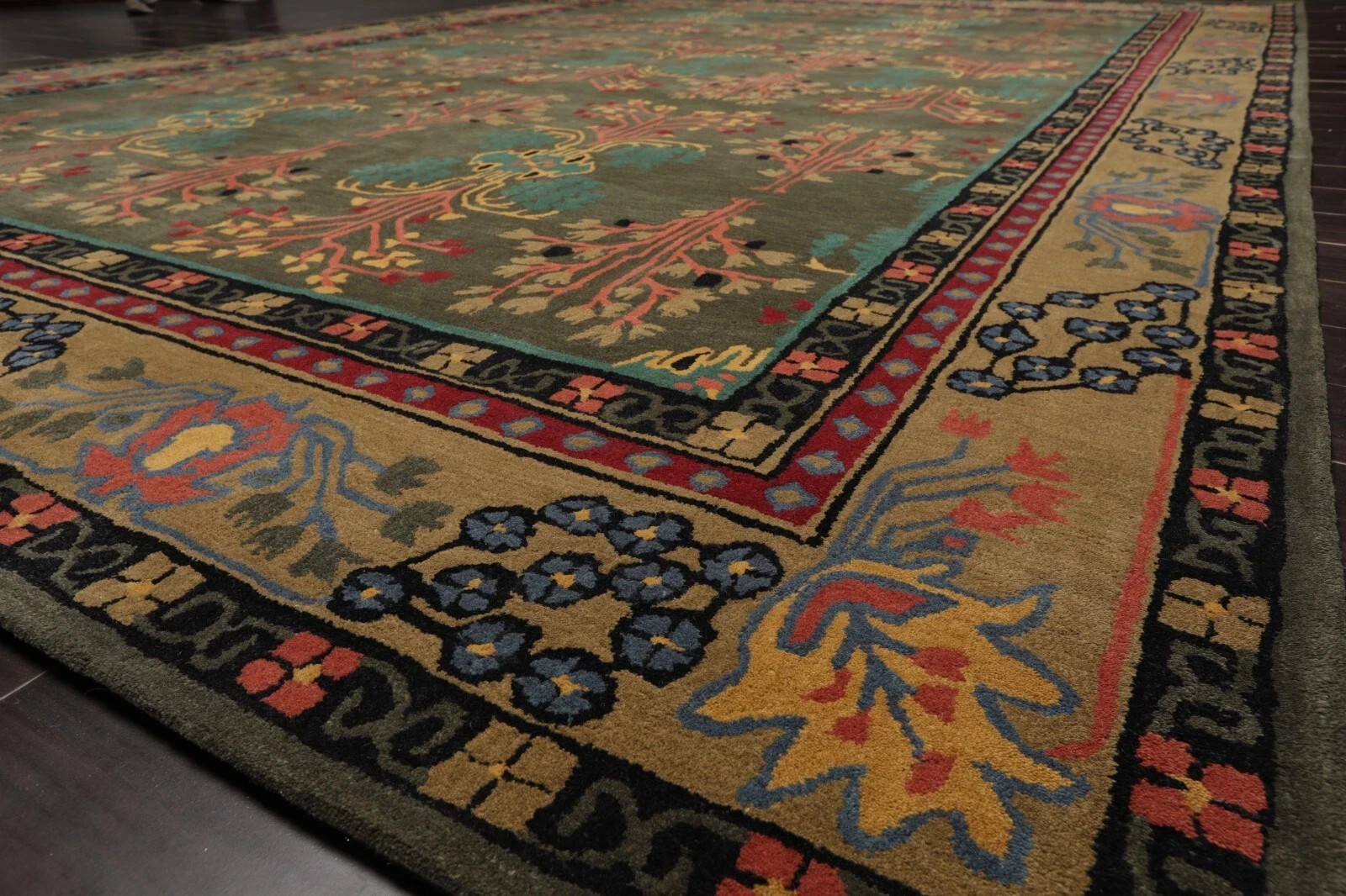 Donegal Arts & Crafts Multi Sizes Handmade 100% Wool Area Rug Dark Gray/Green6x9