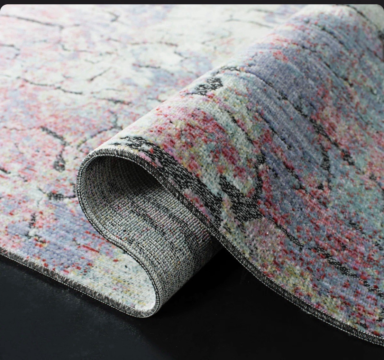 Stunning Bliss Artisan Distressed Boho Power Loomed Rug 5’3” x 7’6” Aqua/Purple