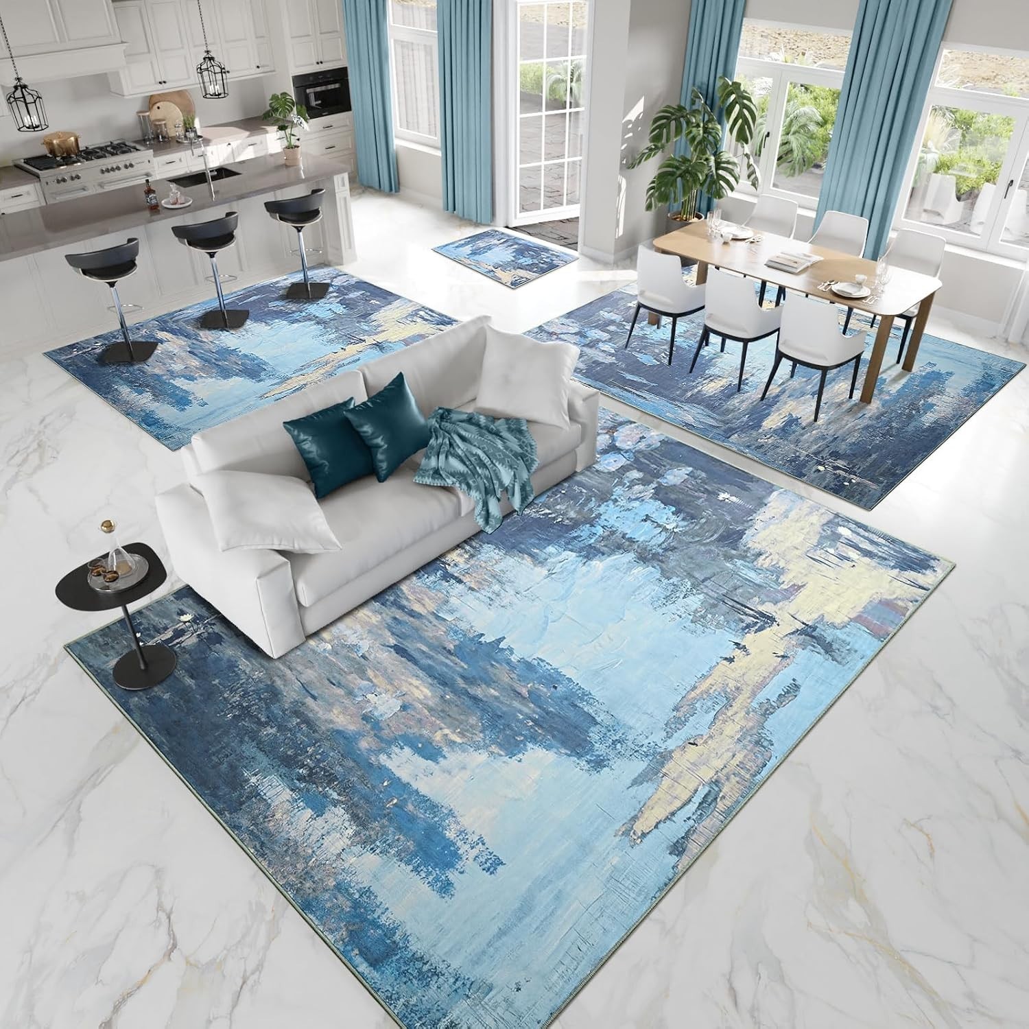 ULTSOFE 5×7 Area Rugs for Living Room, Washable 5′ X 7′ (Rectangular), Blue