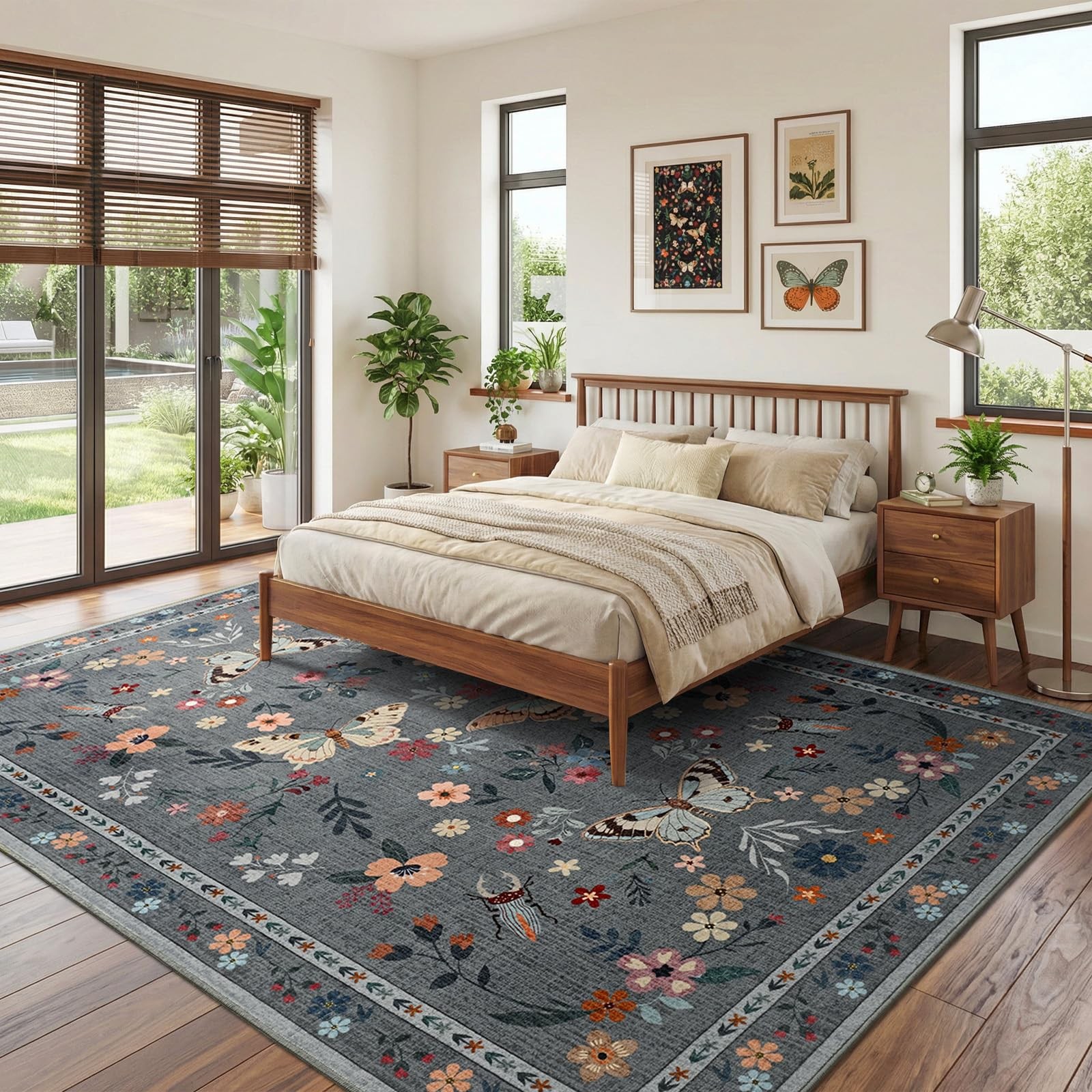 5×7 Area Rugs for Living Room Bedroom, Washable Butterfly Floral Insect Print…