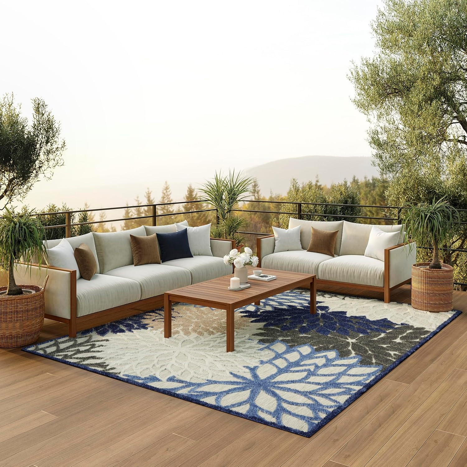 Aloha 7’10” x 10’6″ Blue Multi-Color Indoor/Outdoor Fabric Rug