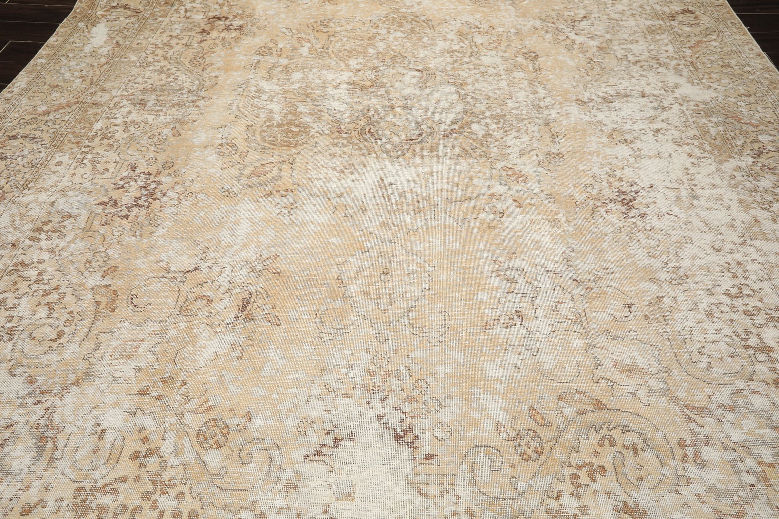 9’4”x12 Hand Knotted Wool Beige Turkish Oushak Flatpile Transitional Rug