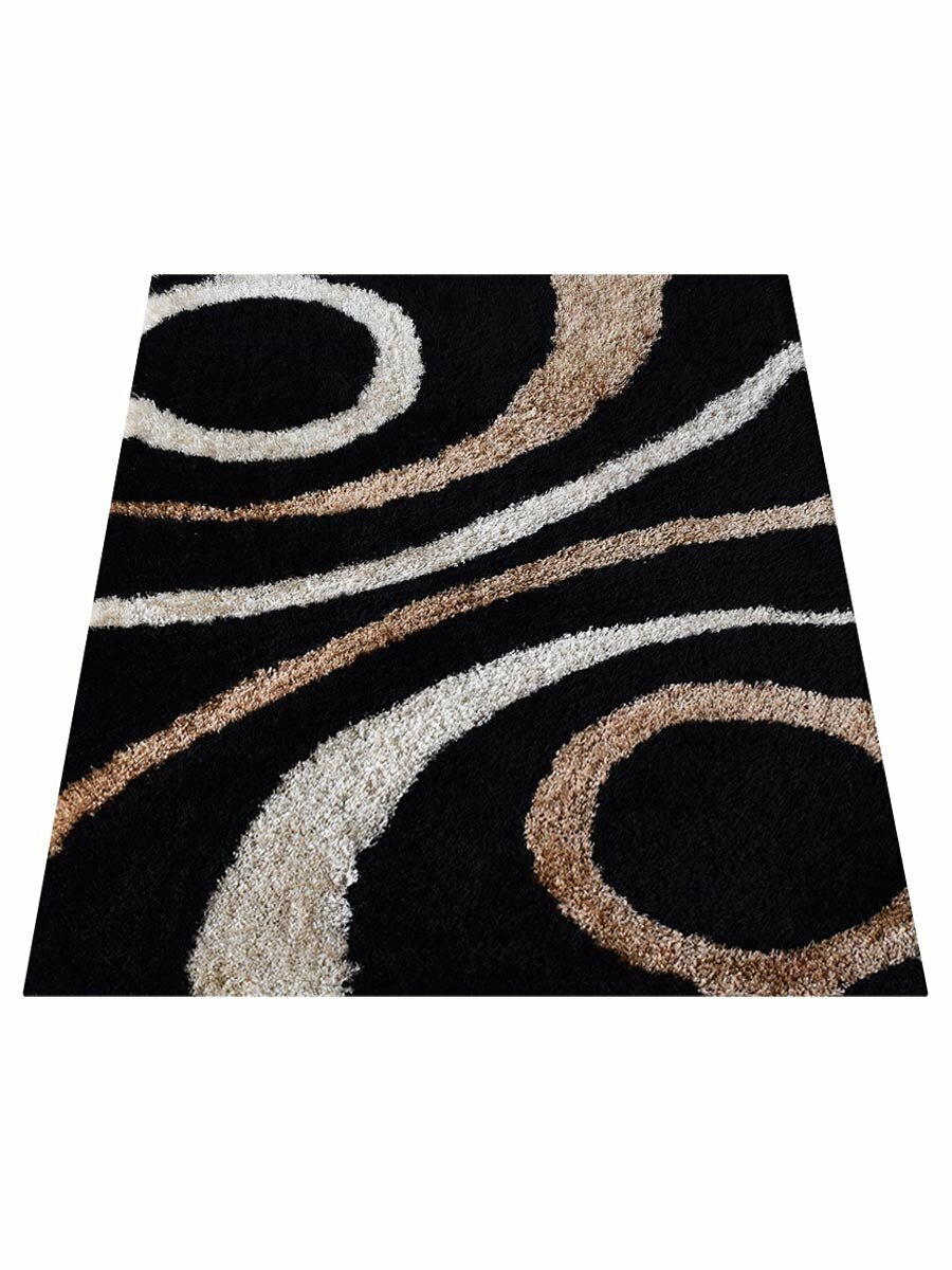 Eco-Friendly Hand Tufted Shag Polyester Area Rug Contemporary Black BBK000A2