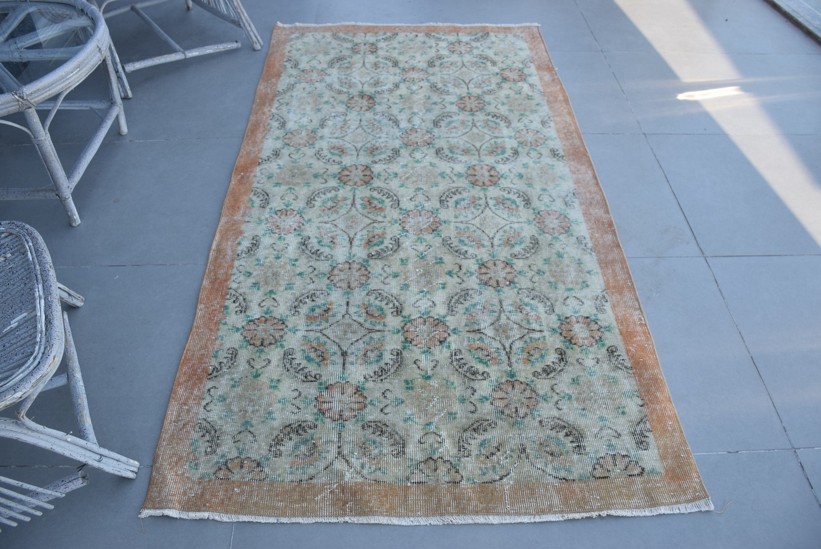 Turkish Vintage Rug 3,7×7 ft (114×213 cm), Brown Wool Rug