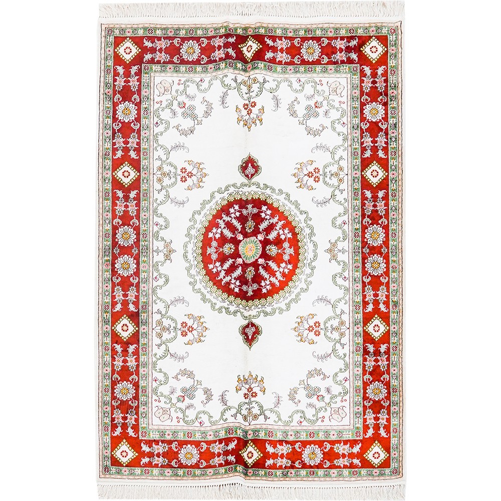 4x6ft Handmade Silk Area Rug Floral Home Hand-knotted Carpet for Study Room 247C