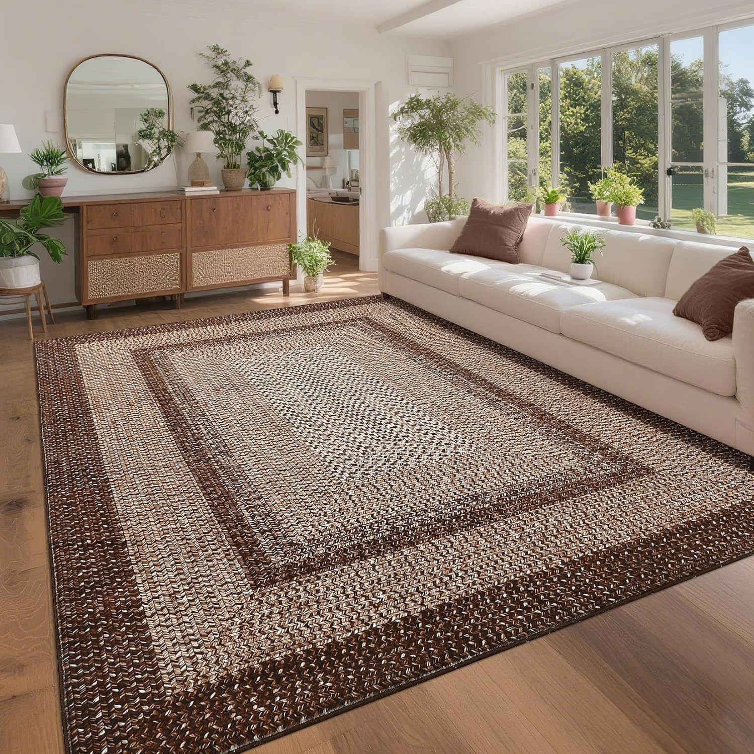 Braided Pattern Washable 8×10 Non-Slip Rug for Living Room & Nursery