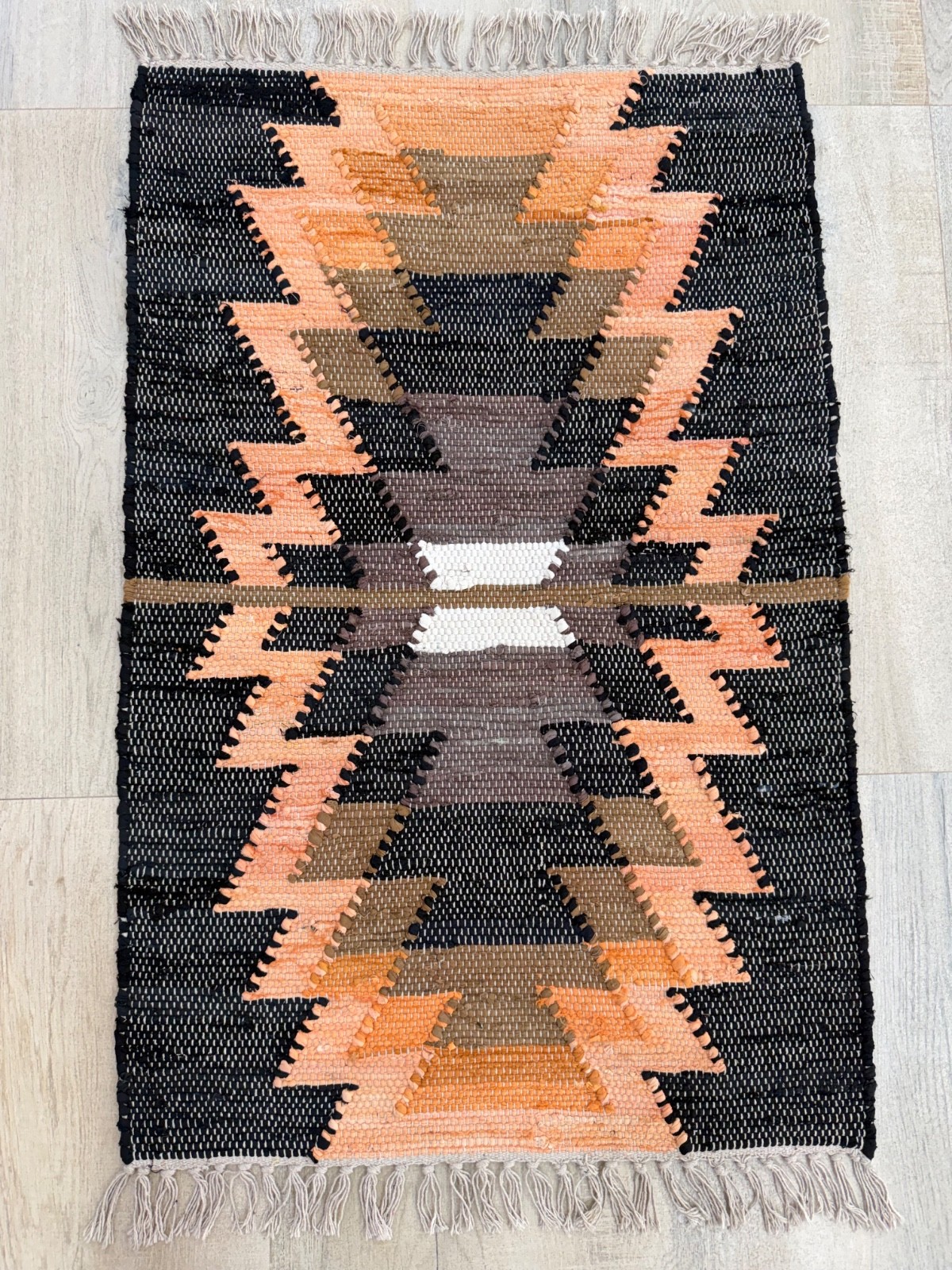 Hand Woven Cotton Chindi Area Rug Orange Traditional Flat Weave Indian Kilims