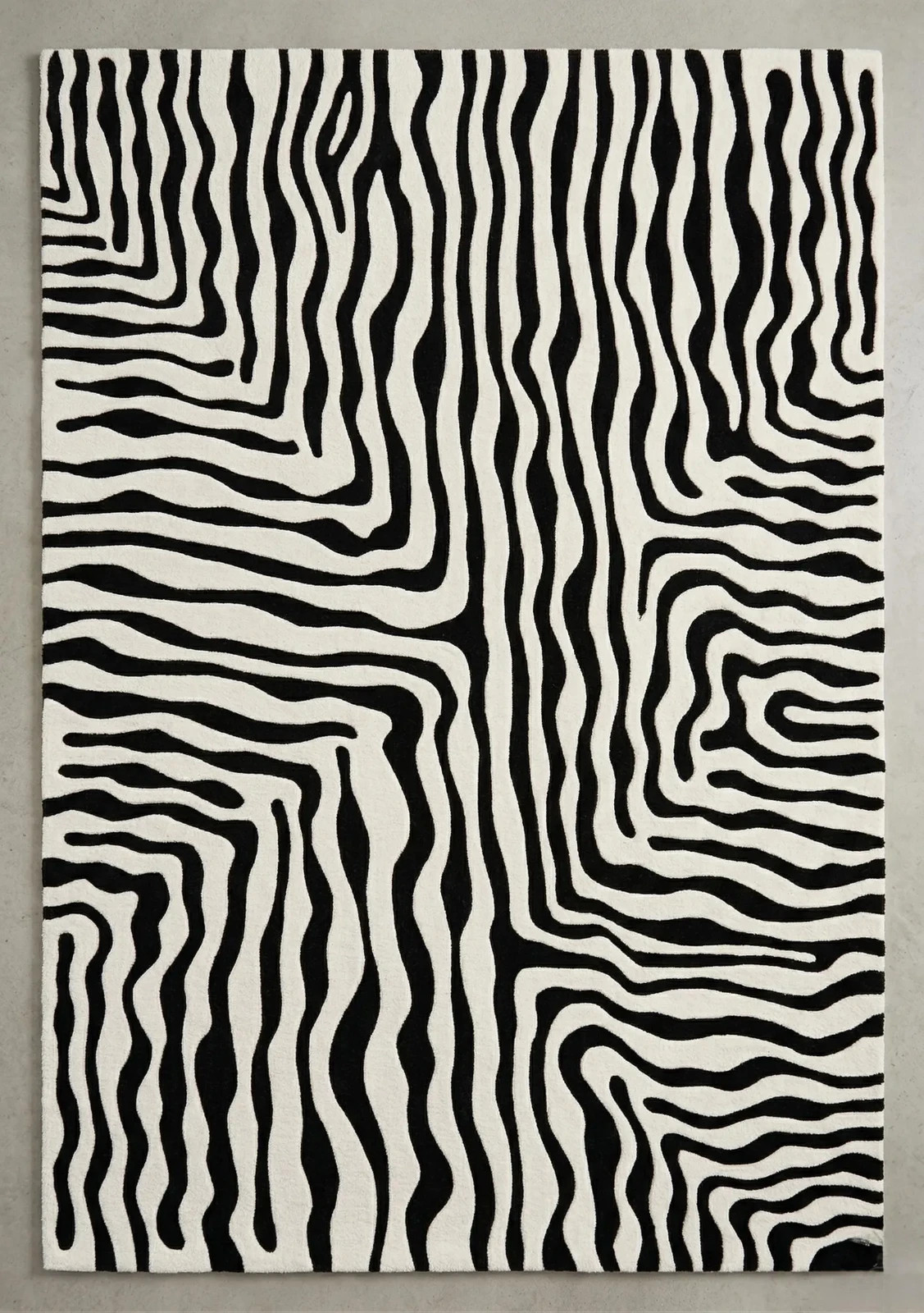 Luxury New Zealand Wool Zebra Rug Black White Hand Tufted Wool Animal Print 8×10