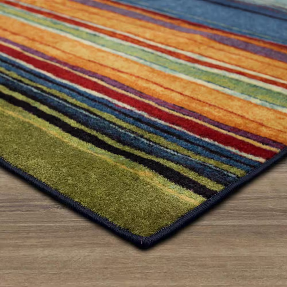 Rainbow Multi 2 Ft. X 3 Ft. Machine Washable Striped Area Rug