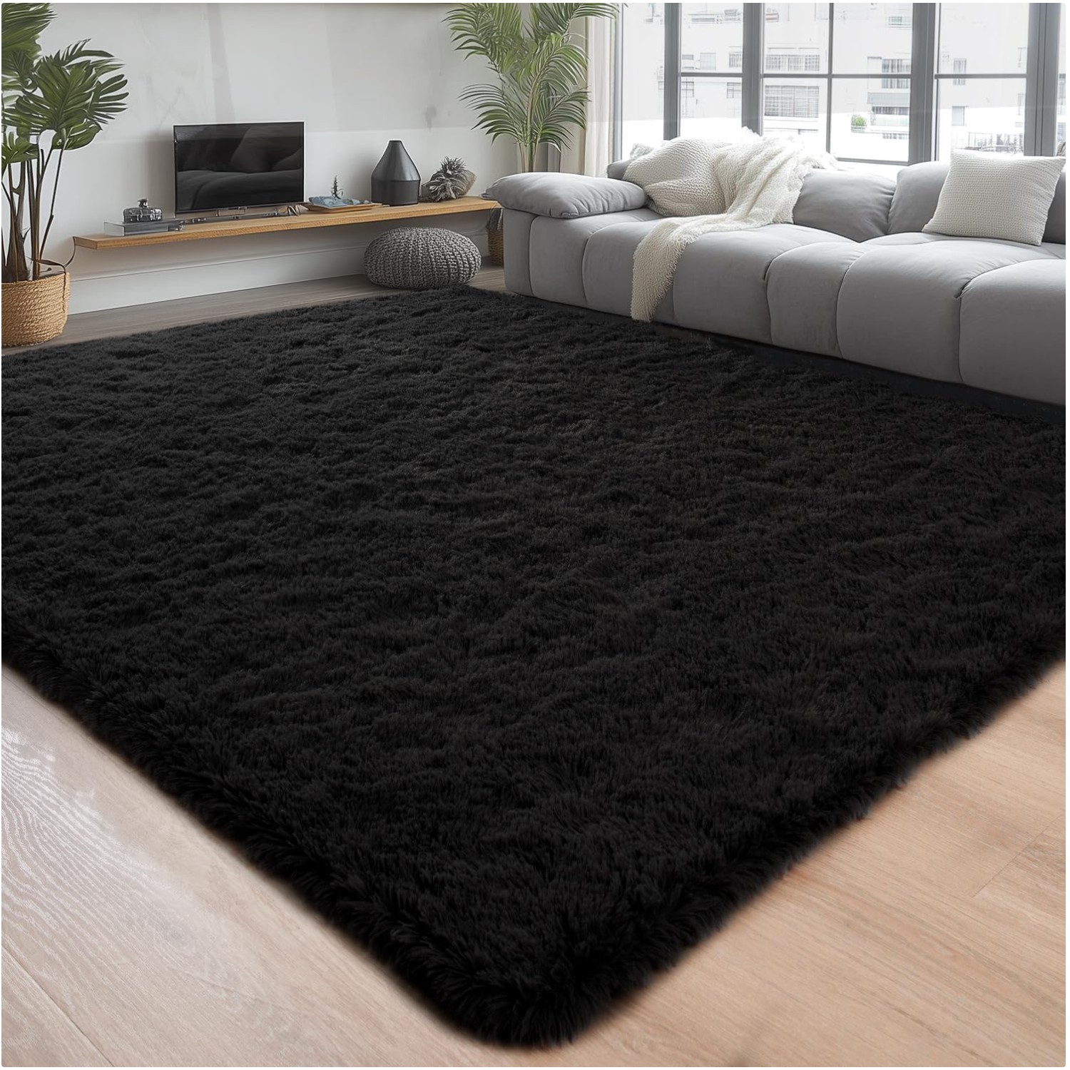 Luxurious Plush Black Area Rug 4×6 ft – Fluffy Non-Shedding Comfort