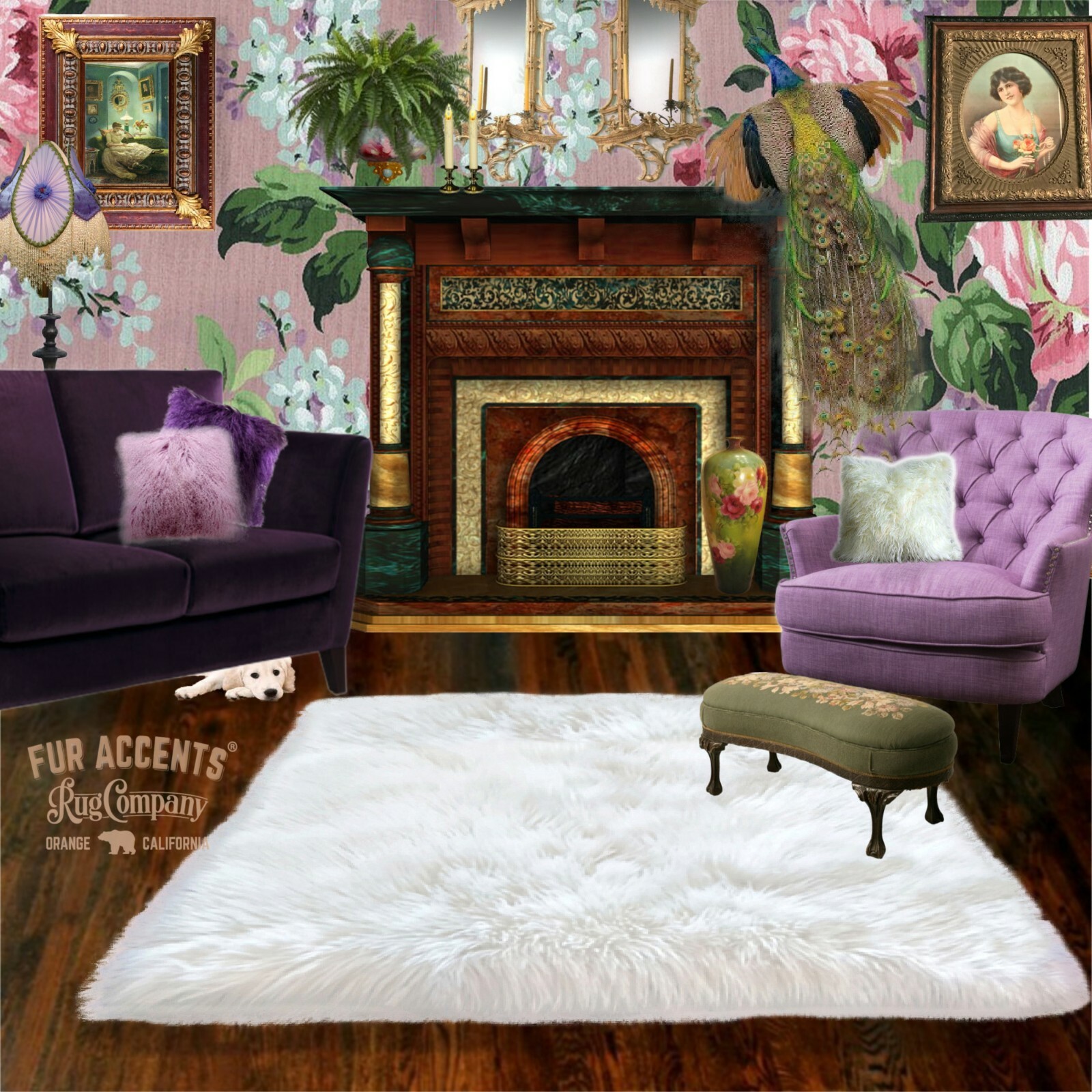FUR ACCENTS 5′ x 6′ Plush White Shag Faux Sheepskin Area Rug REctangle