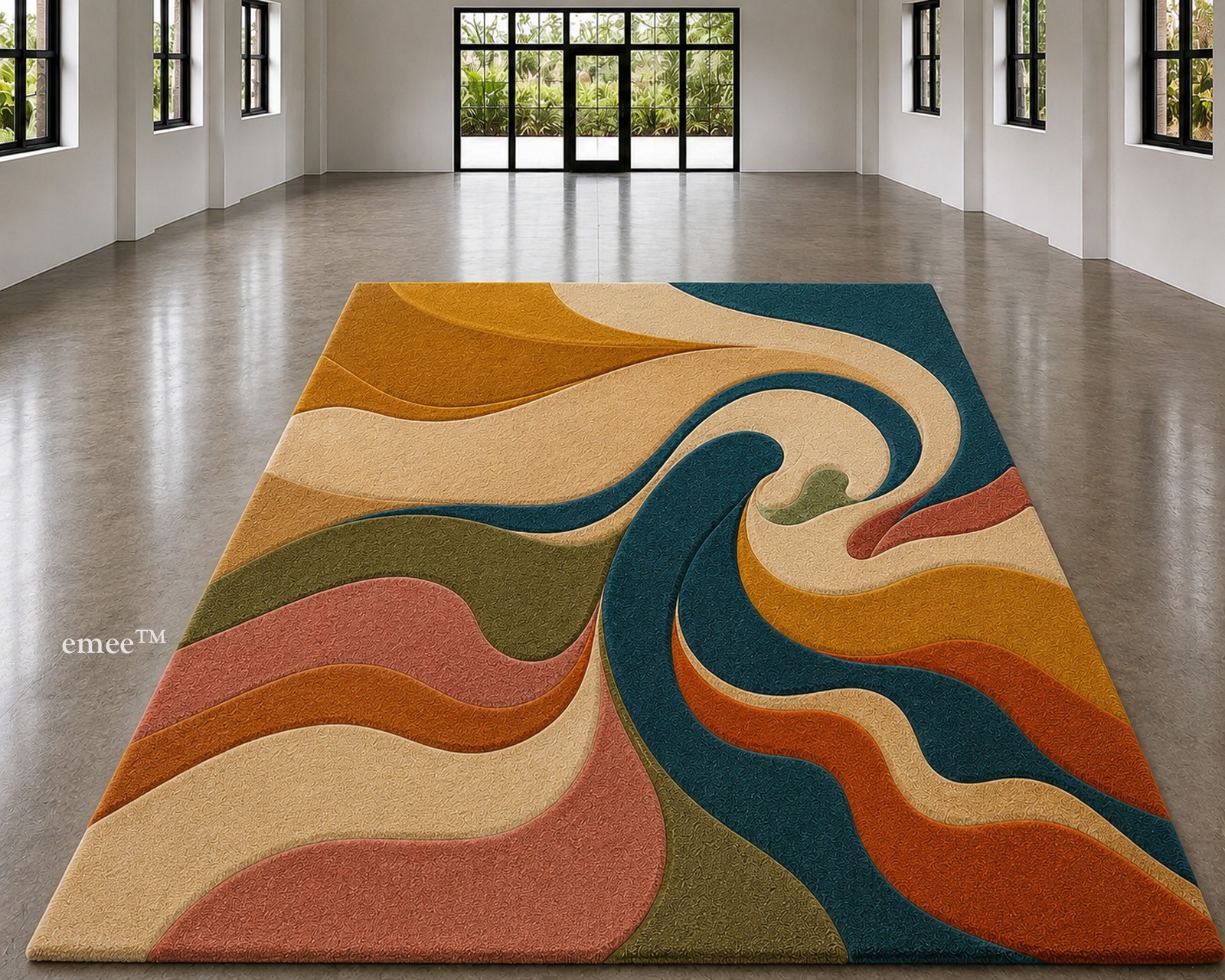 Hand Tufted Abstract Swirl Wool Area Rug Mid Century Modern Custom Size