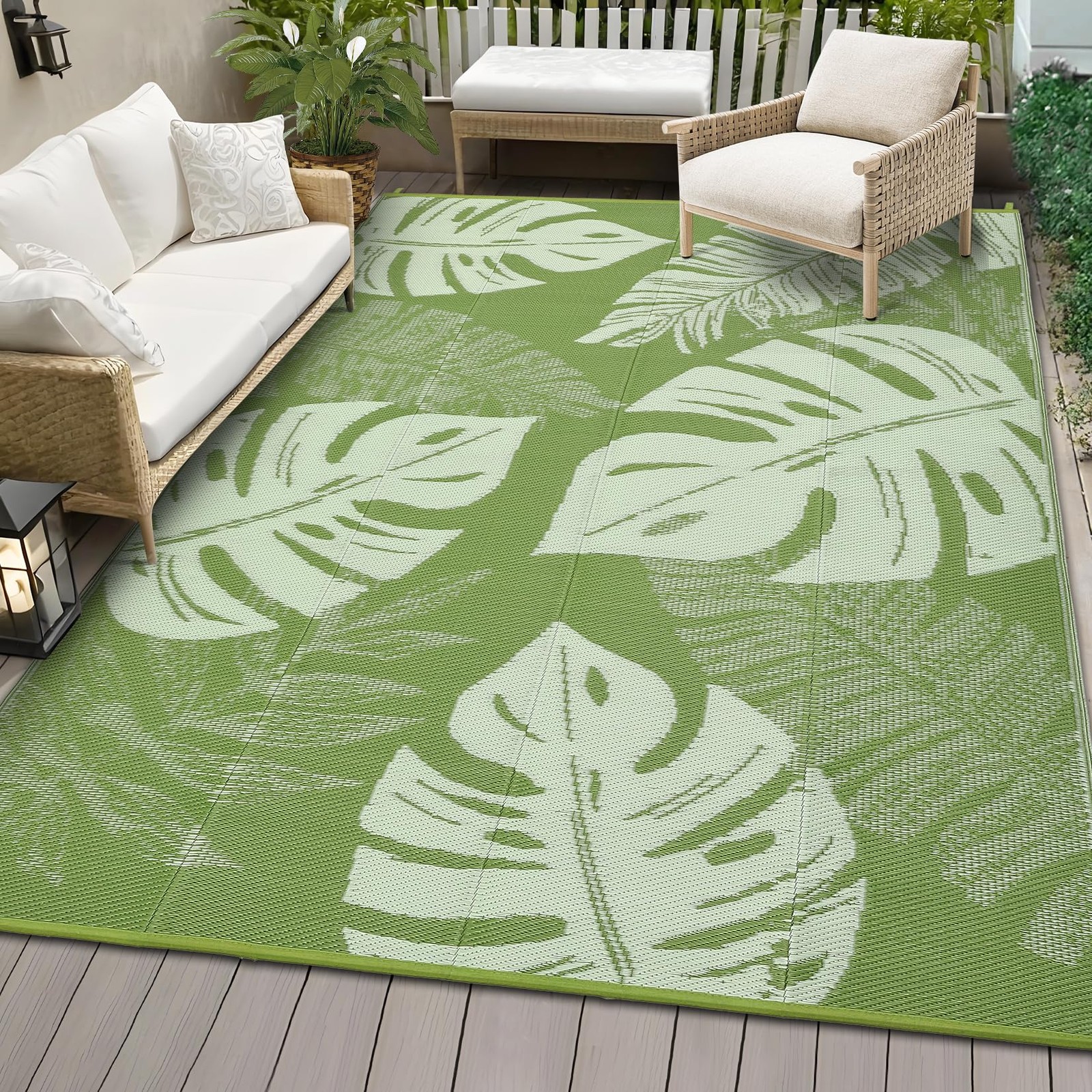 Outdoor Plastic Straw Rug Waterproof UV Resistant RV Camping Mat w/ Bag