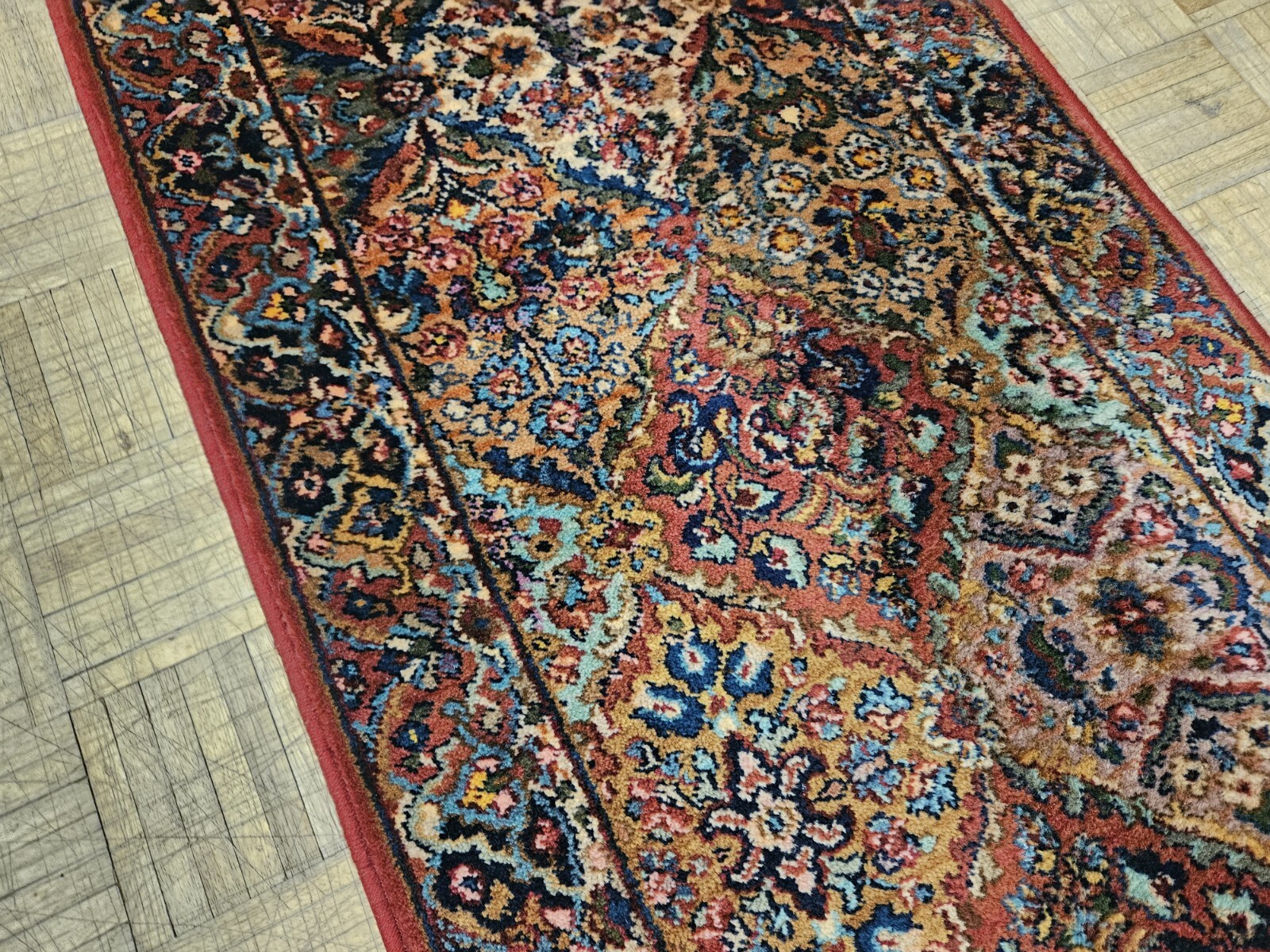 2.6×12 VINTAGE KARASTAN MULTICOLOR PANEL KIRMAN ORIGINAL 700 717 100% WOOL RUG