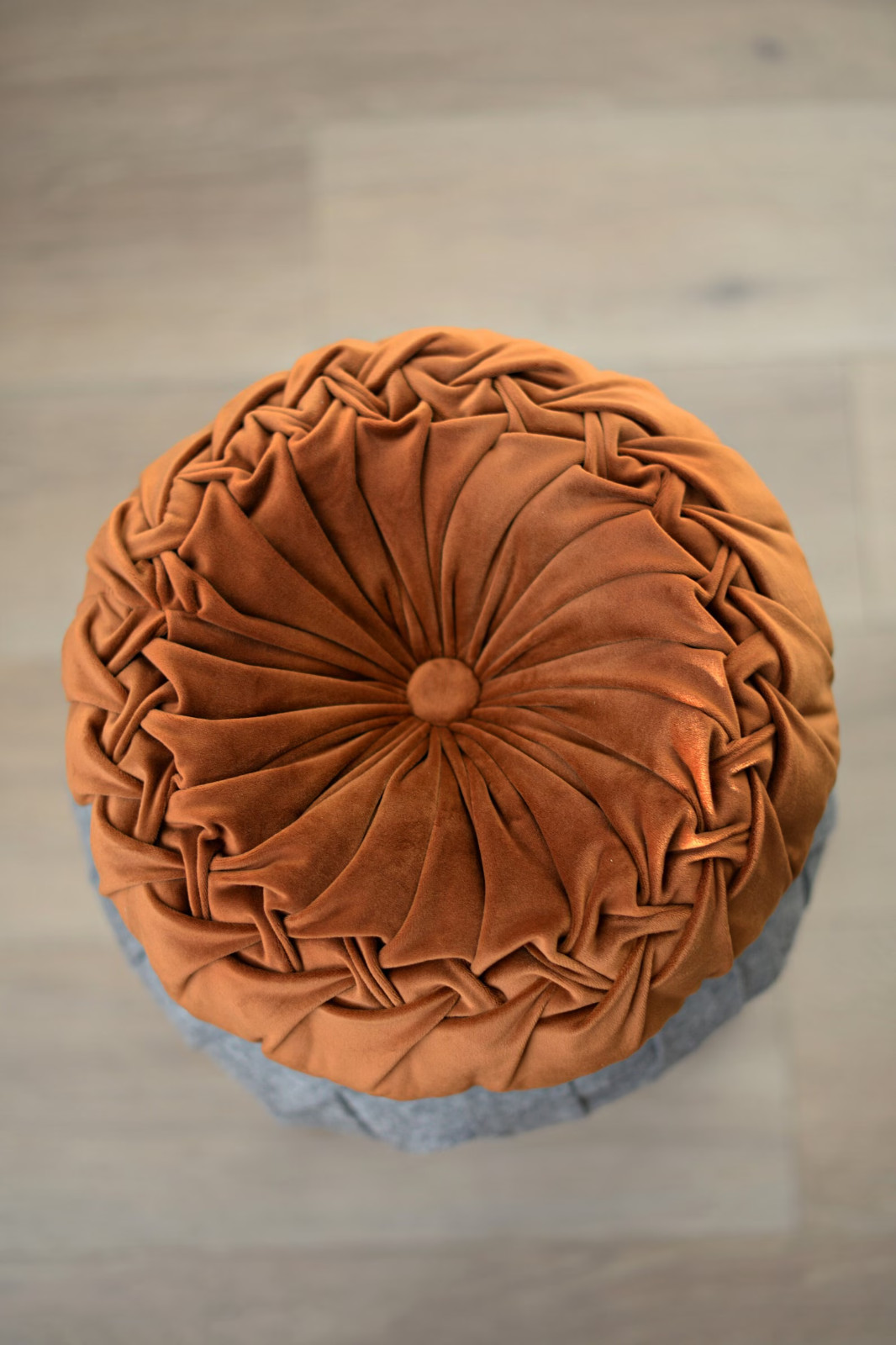 Terracotta Velvet Round Pillow: Decorative Pintuck Couch Pillow Living Room