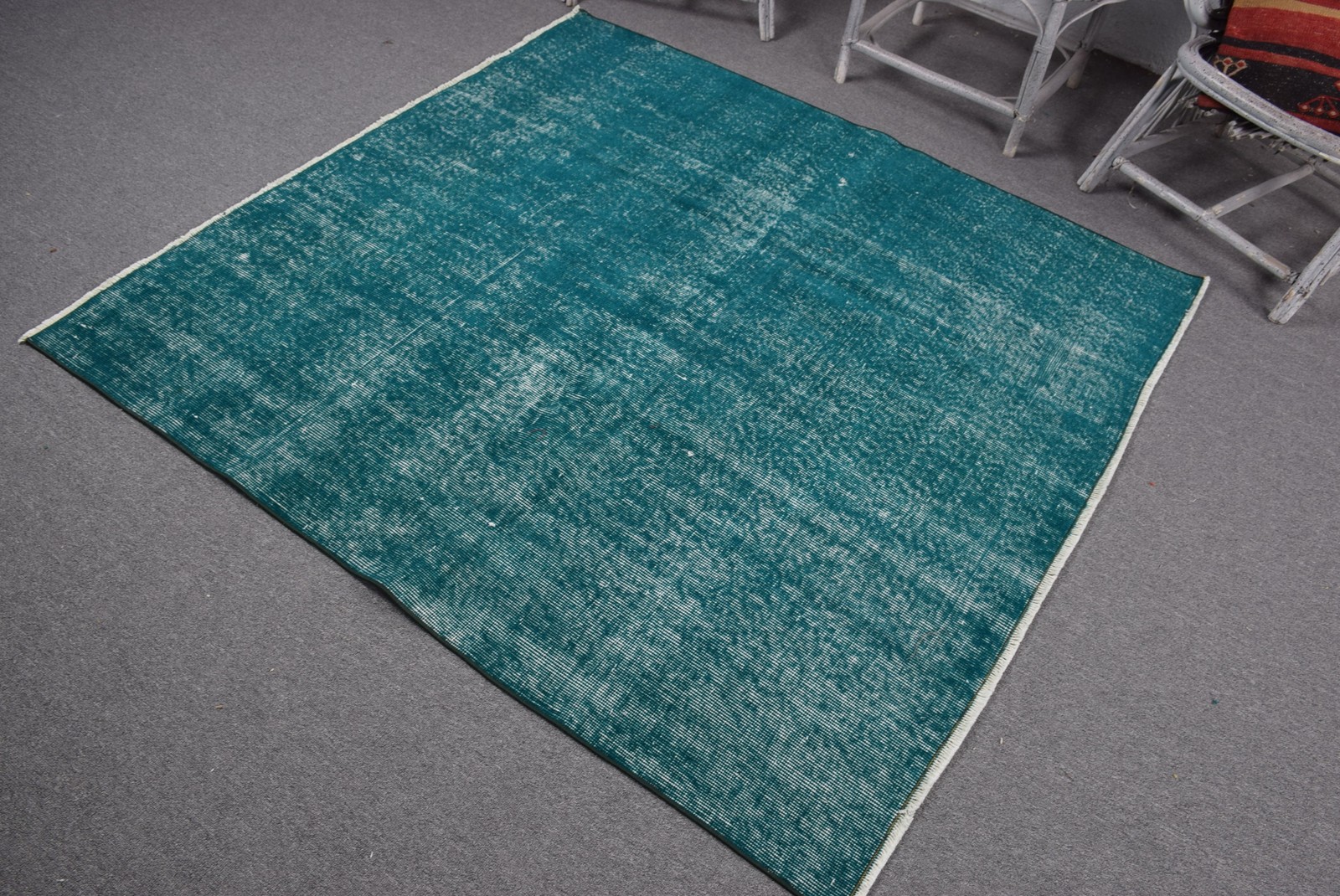 5,4×5,3 ft Area Vintage Turkish Rug, Blue Oriental Wool Rug