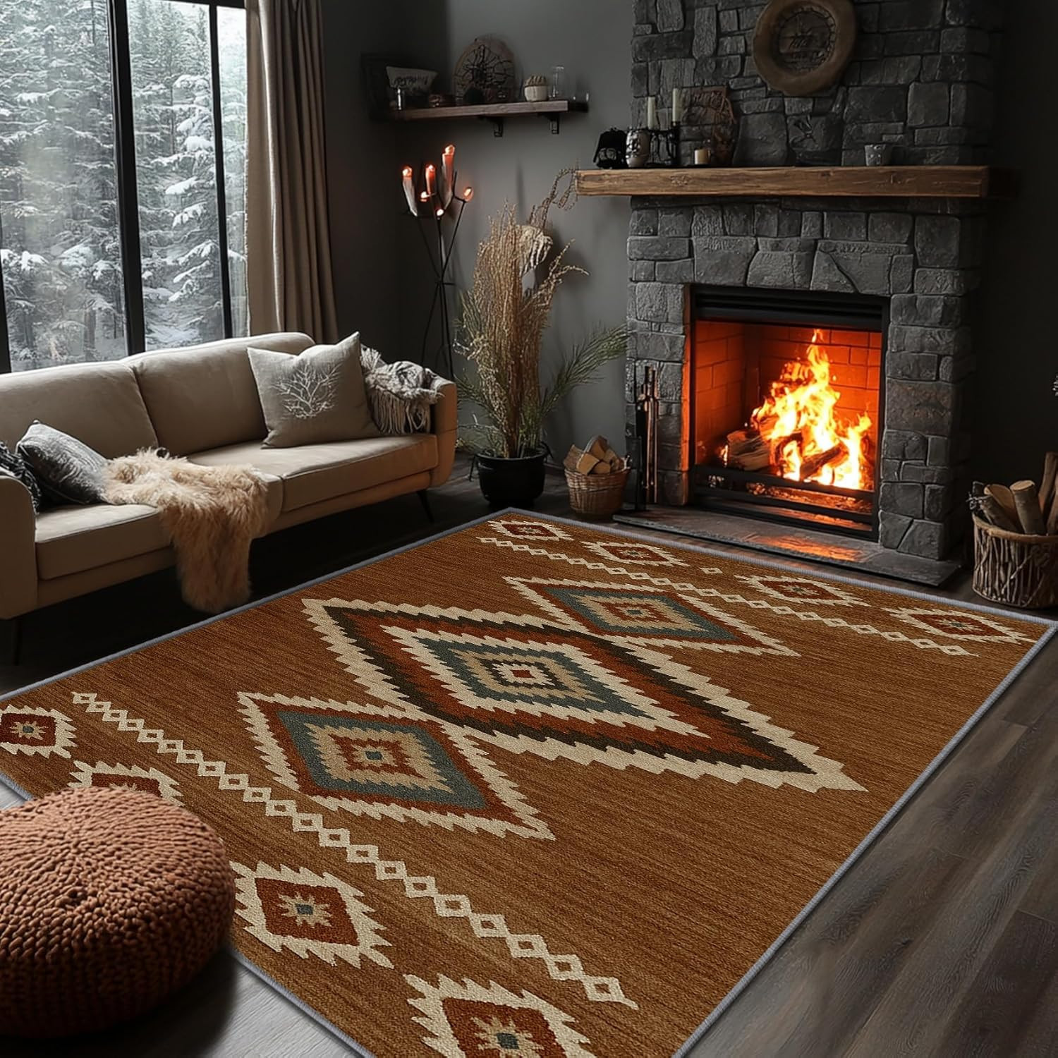 Aztec 5×7 Rug – Vintage Southwestern Tribal Carpet, Washable & Soft Decor