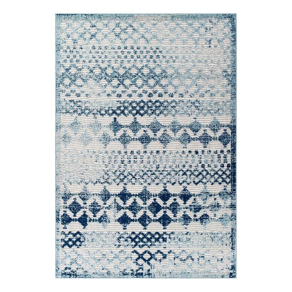 Pemberly Row 94.5×122″ Giada Diamond Moroccan Trellis Area Rug in Ivory/Blue