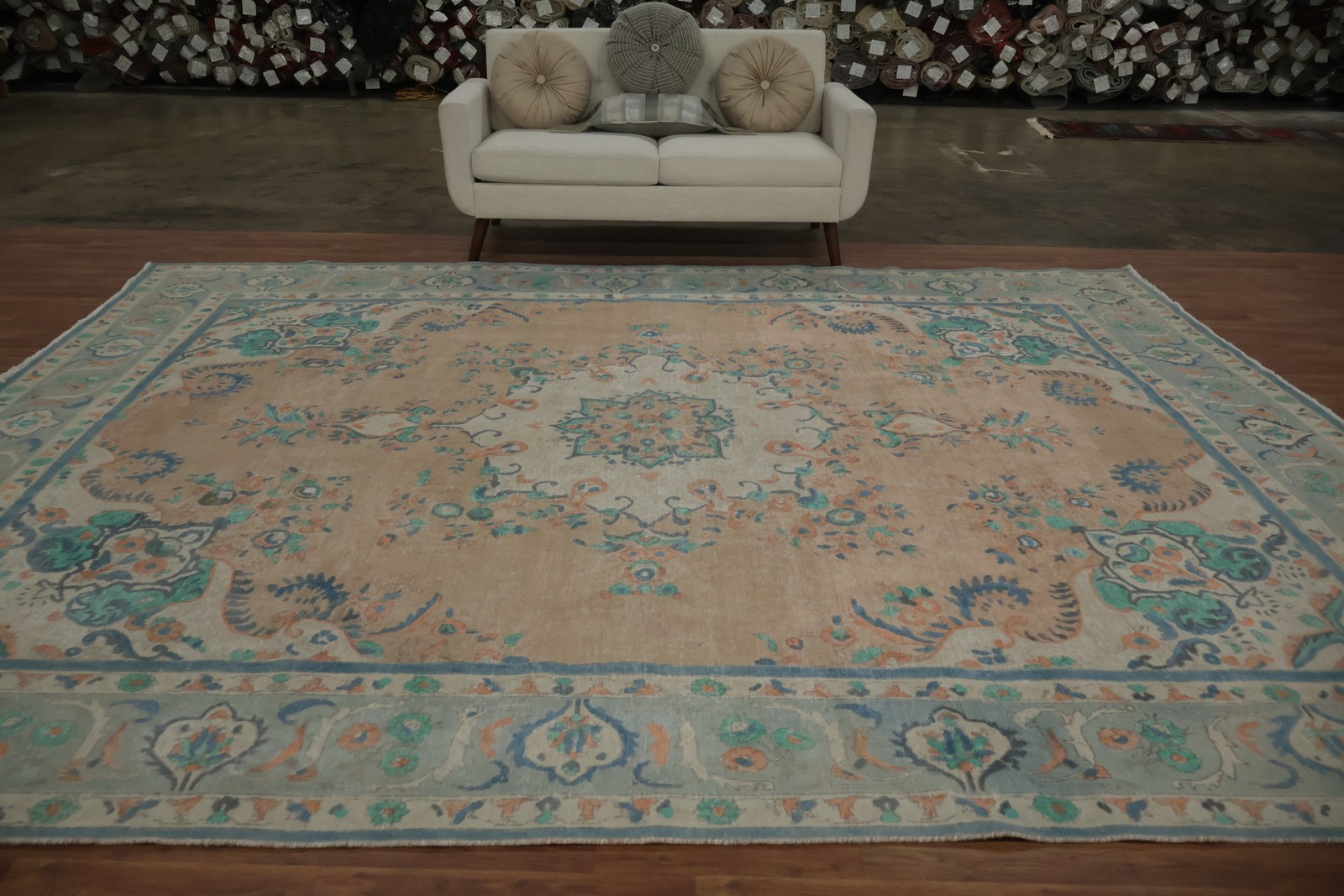 Rustic Living Room Area Rug 10×13 with Timeless Aesthetic Over-Dyed Handmade Rug