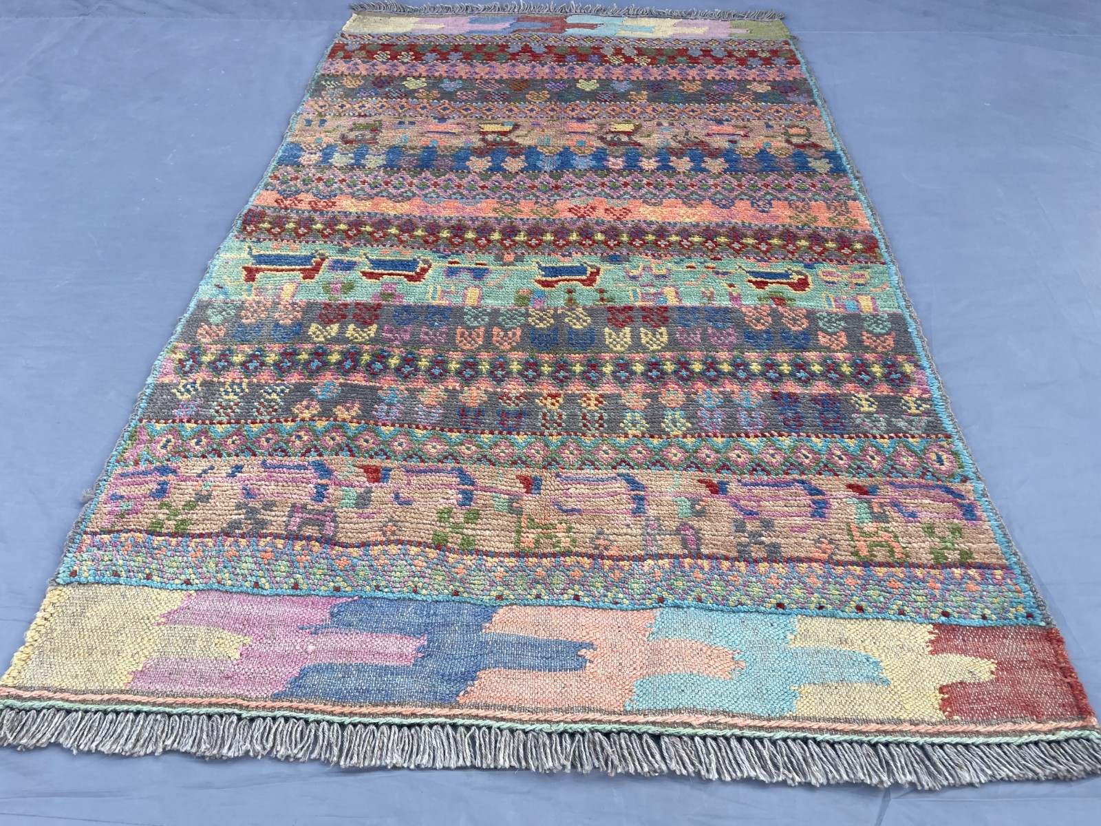 2×4 Colorful Afghan Gabbeh Rug Handmade Wool Carpet Tribal Striped Folk Art Deco